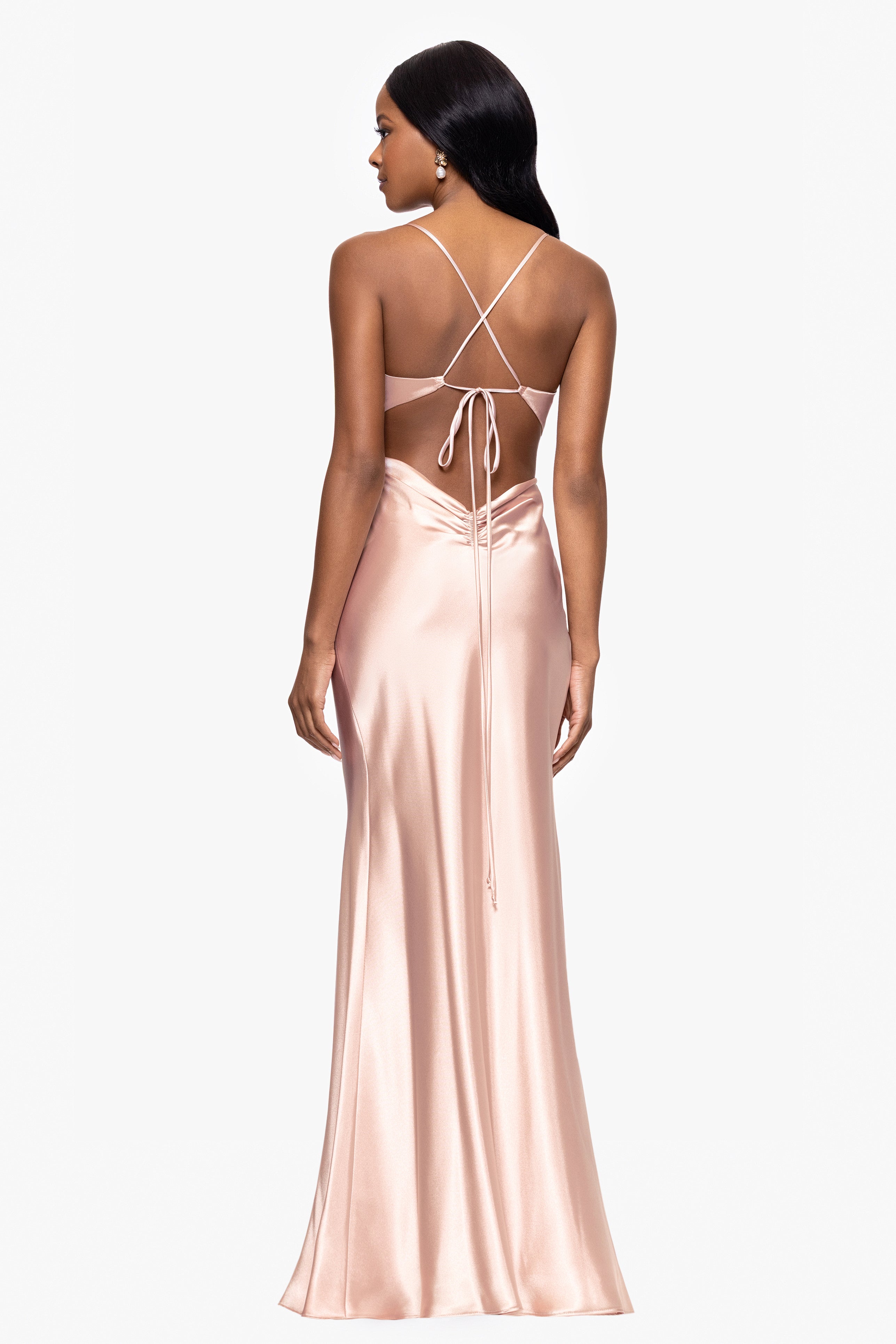 Petite "Grace" Long Spaghetti Strap Tieback Dress