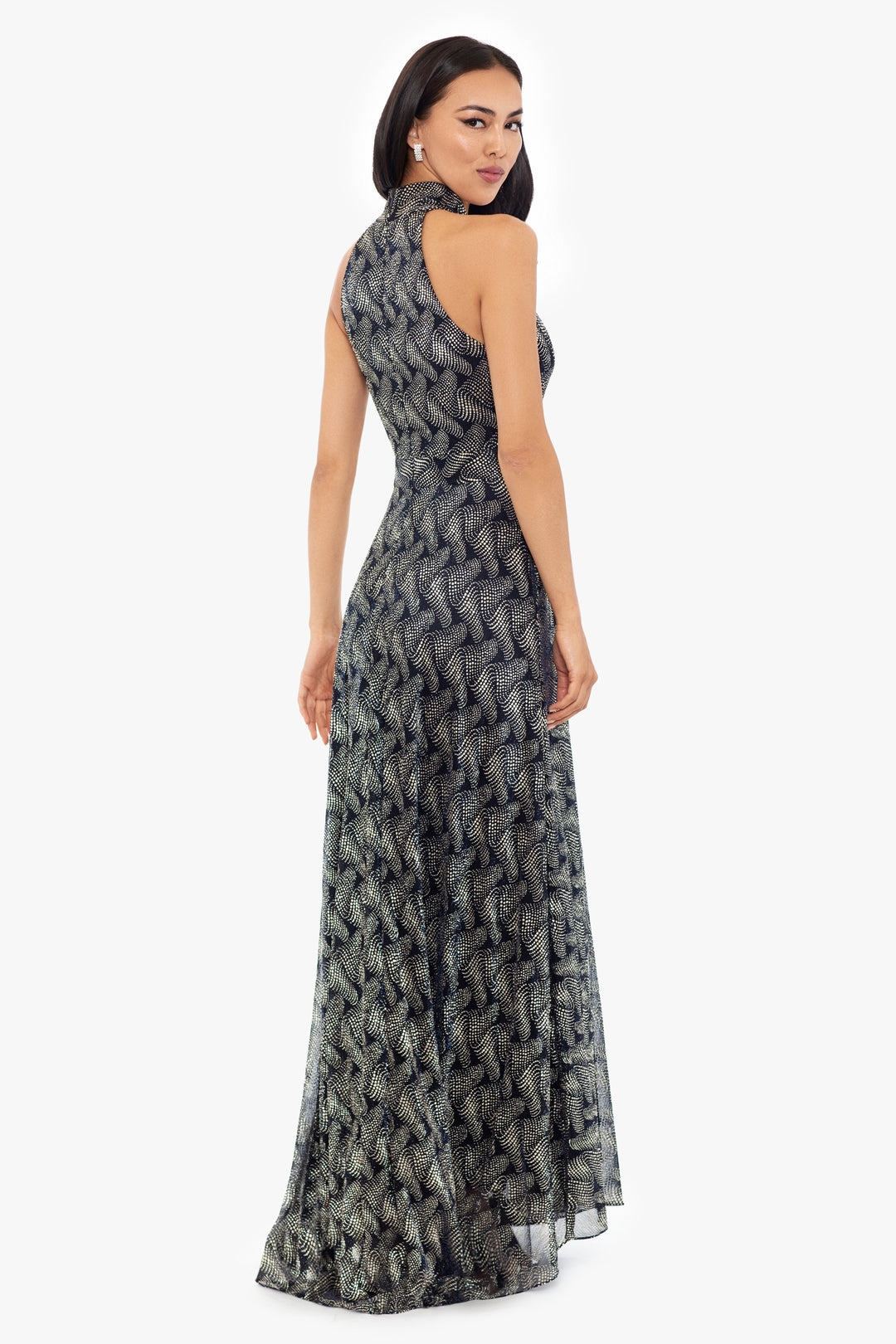 "Vilma" Long Foil Print Halter Neck Dress