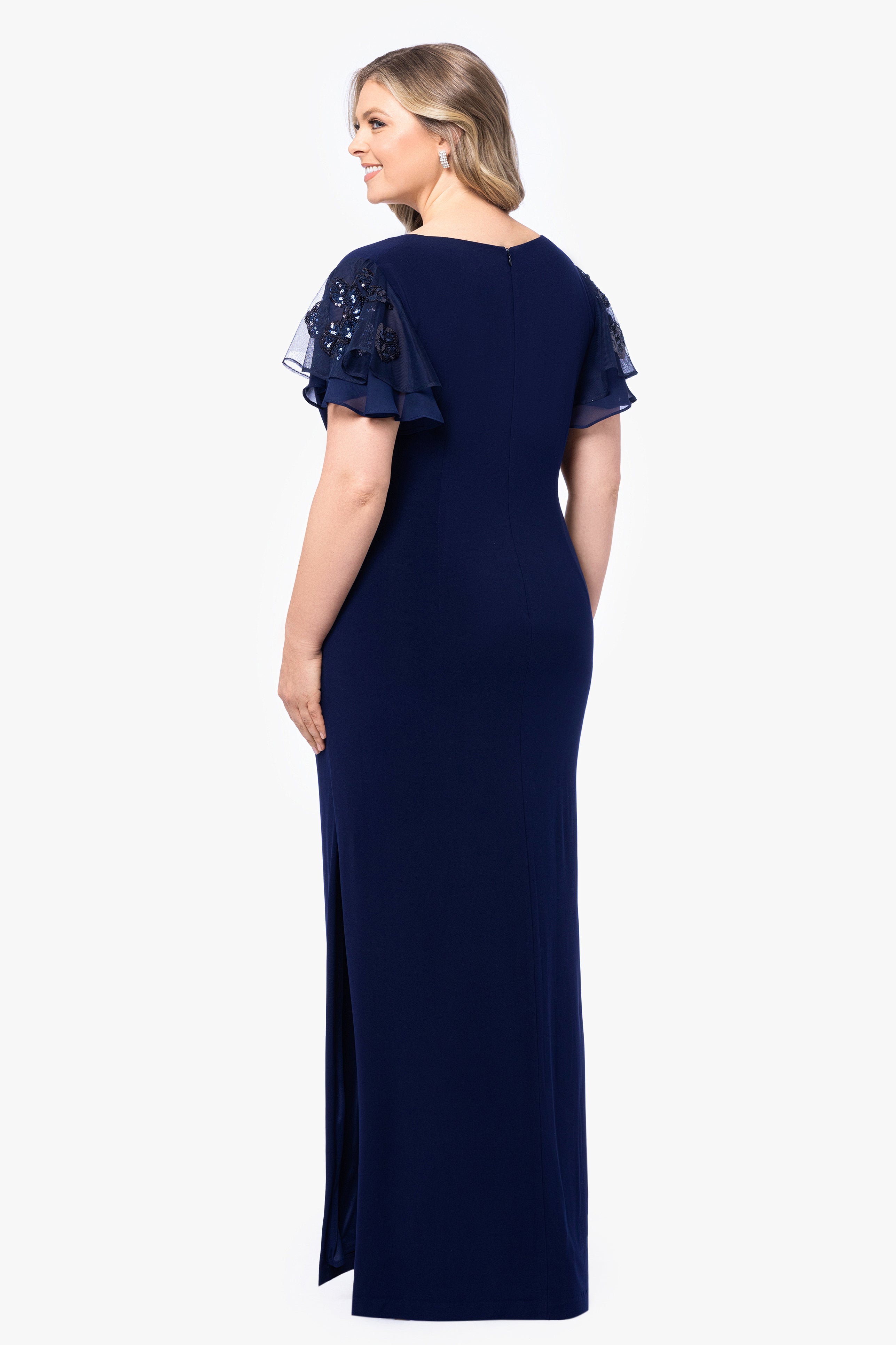 Plus "Jennifer" Long Jersey Knit Sequin Sleeve Dress