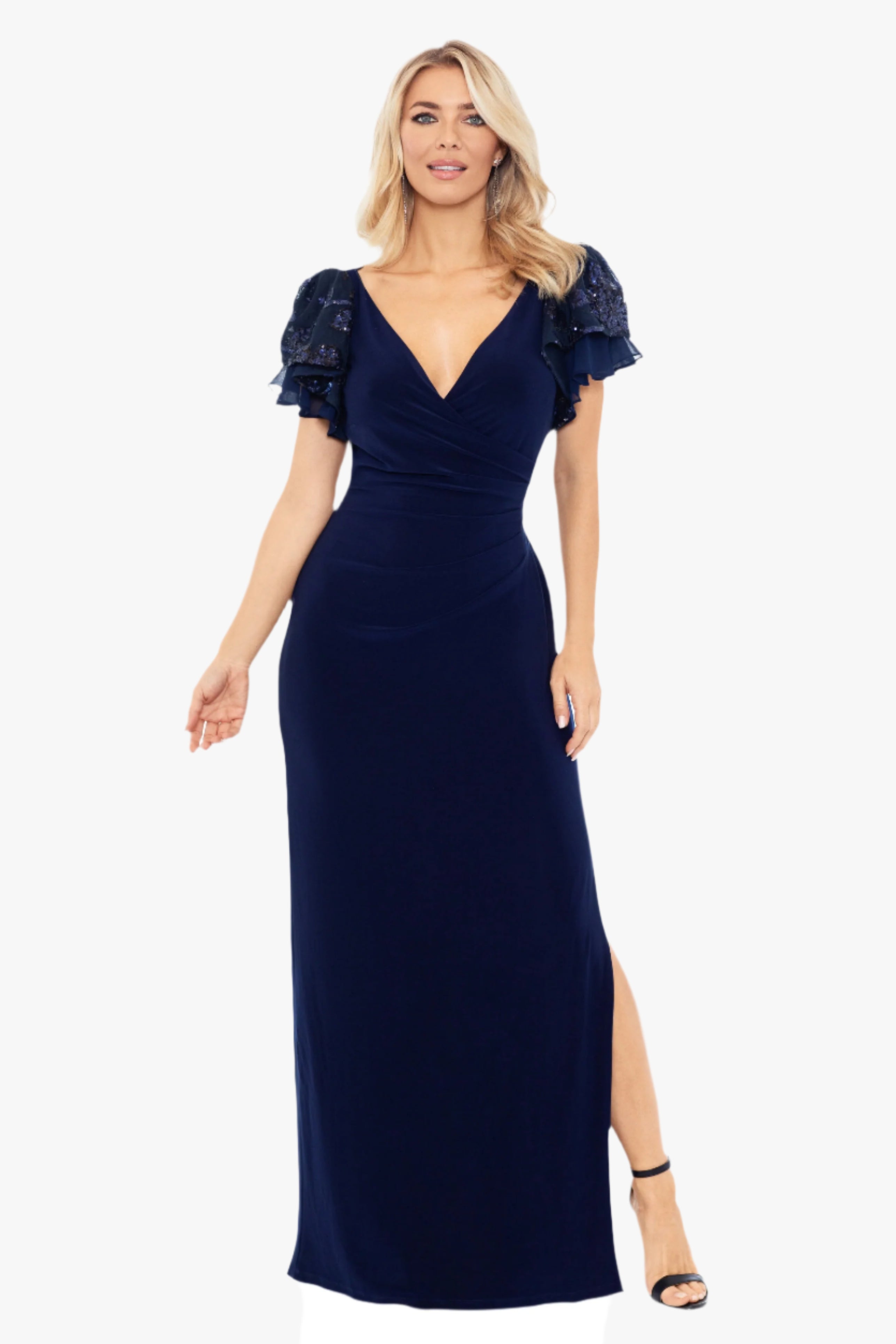 "Jennifer" Long Jersey Knit Sequin Sleeve Dress