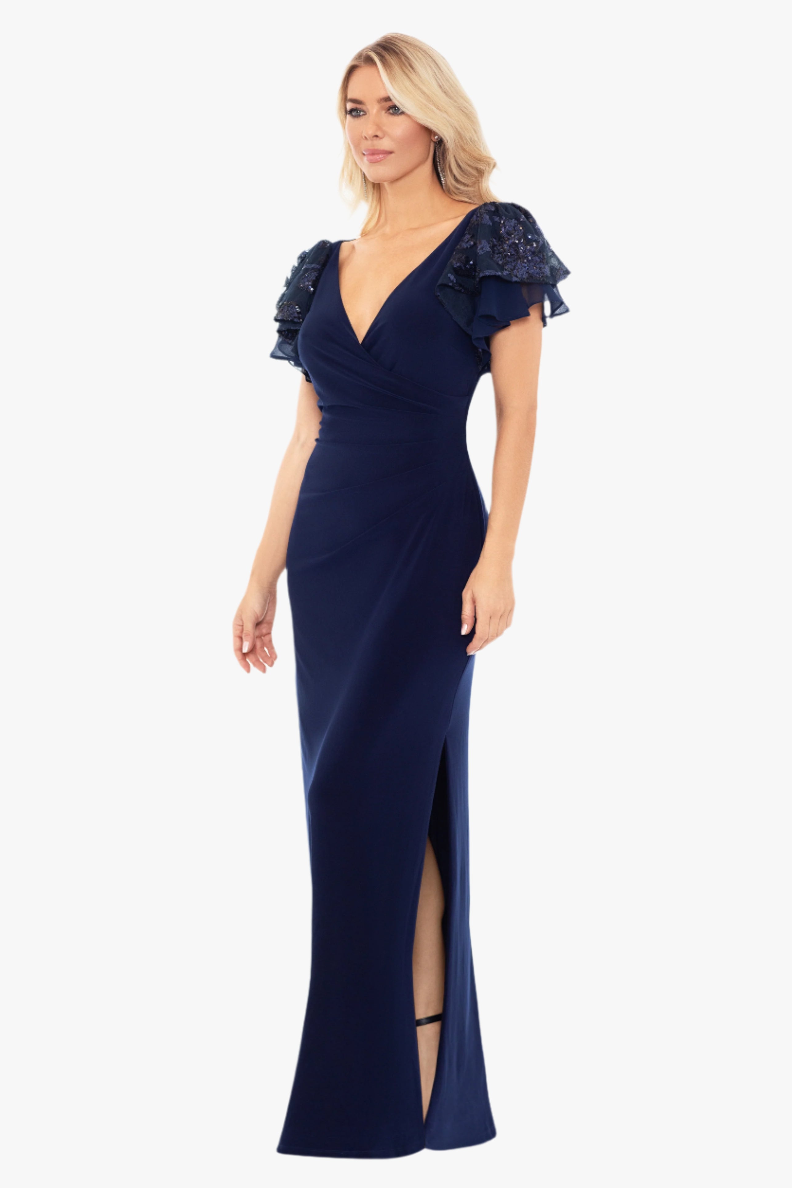 "Jennifer" Long Jersey Knit Sequin Sleeve Dress