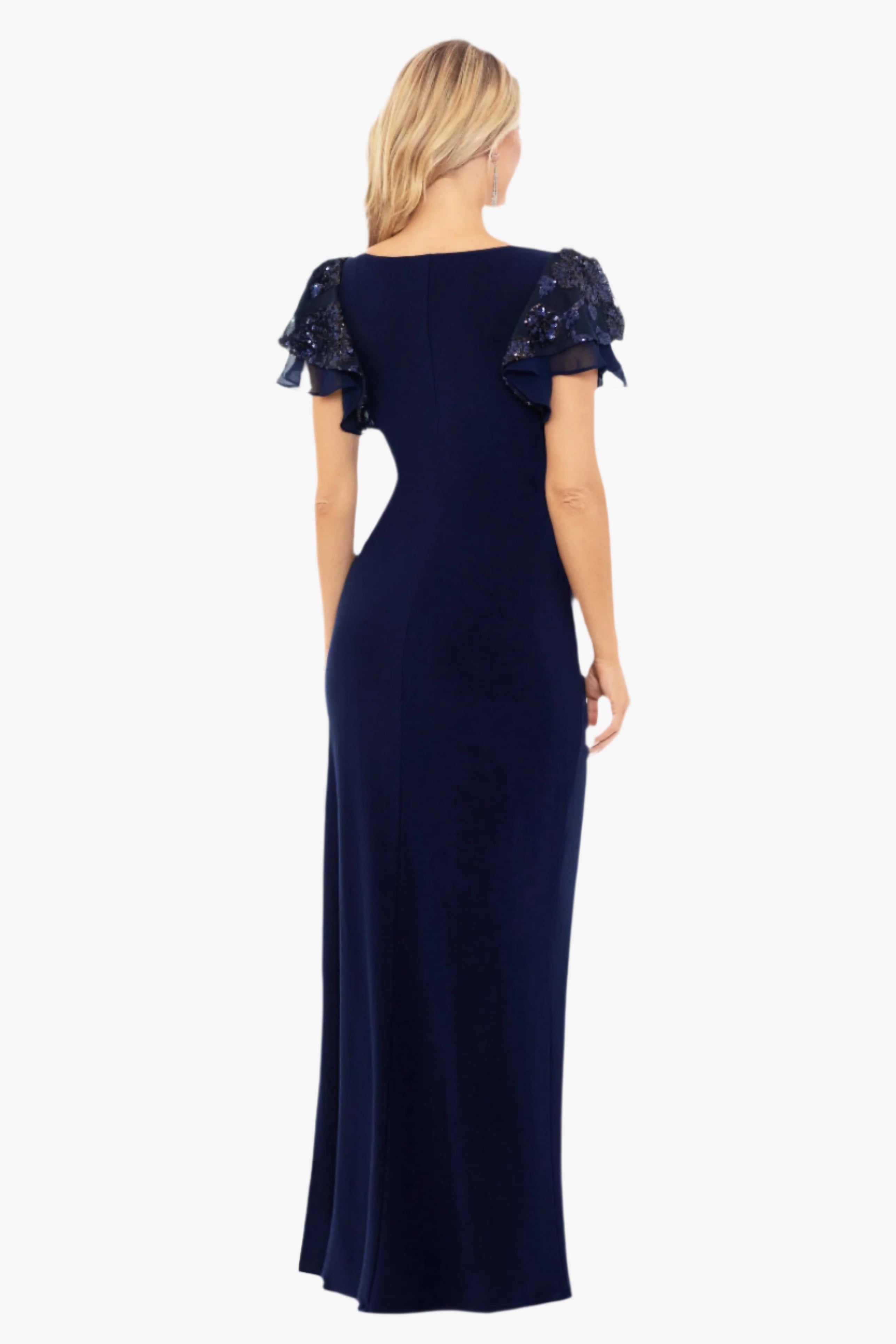 "Jennifer" Long Jersey Knit Sequin Sleeve Dress