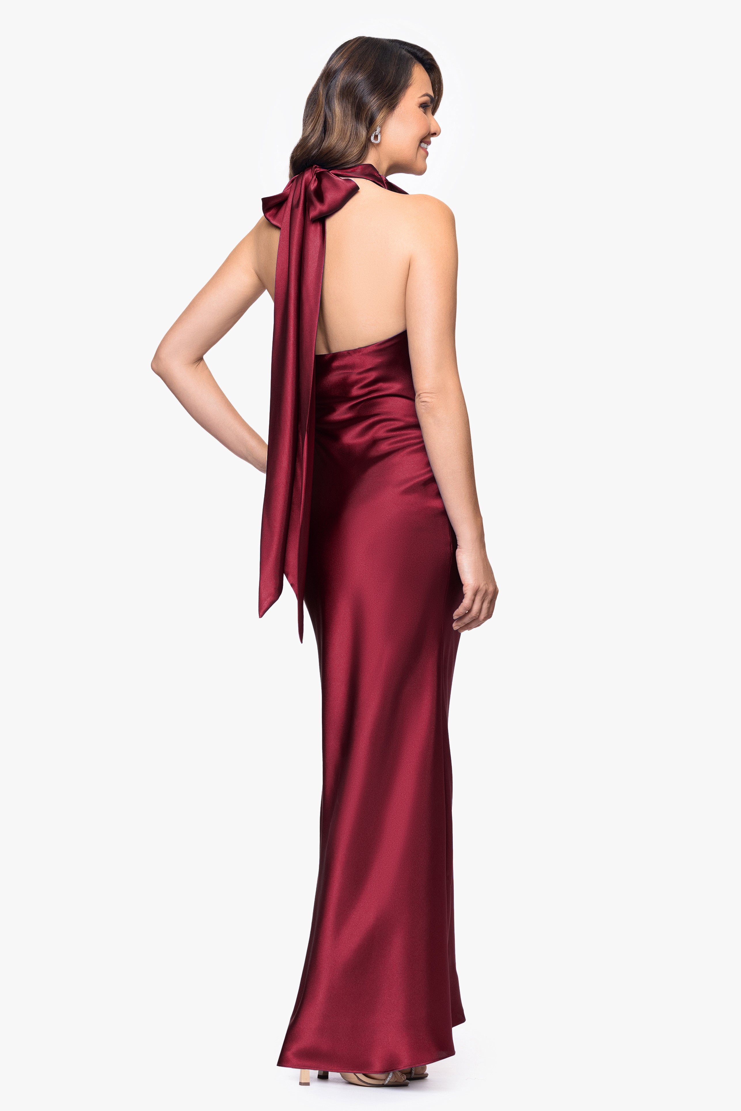 "Shannon" Halter Necktie Floor Length Dress