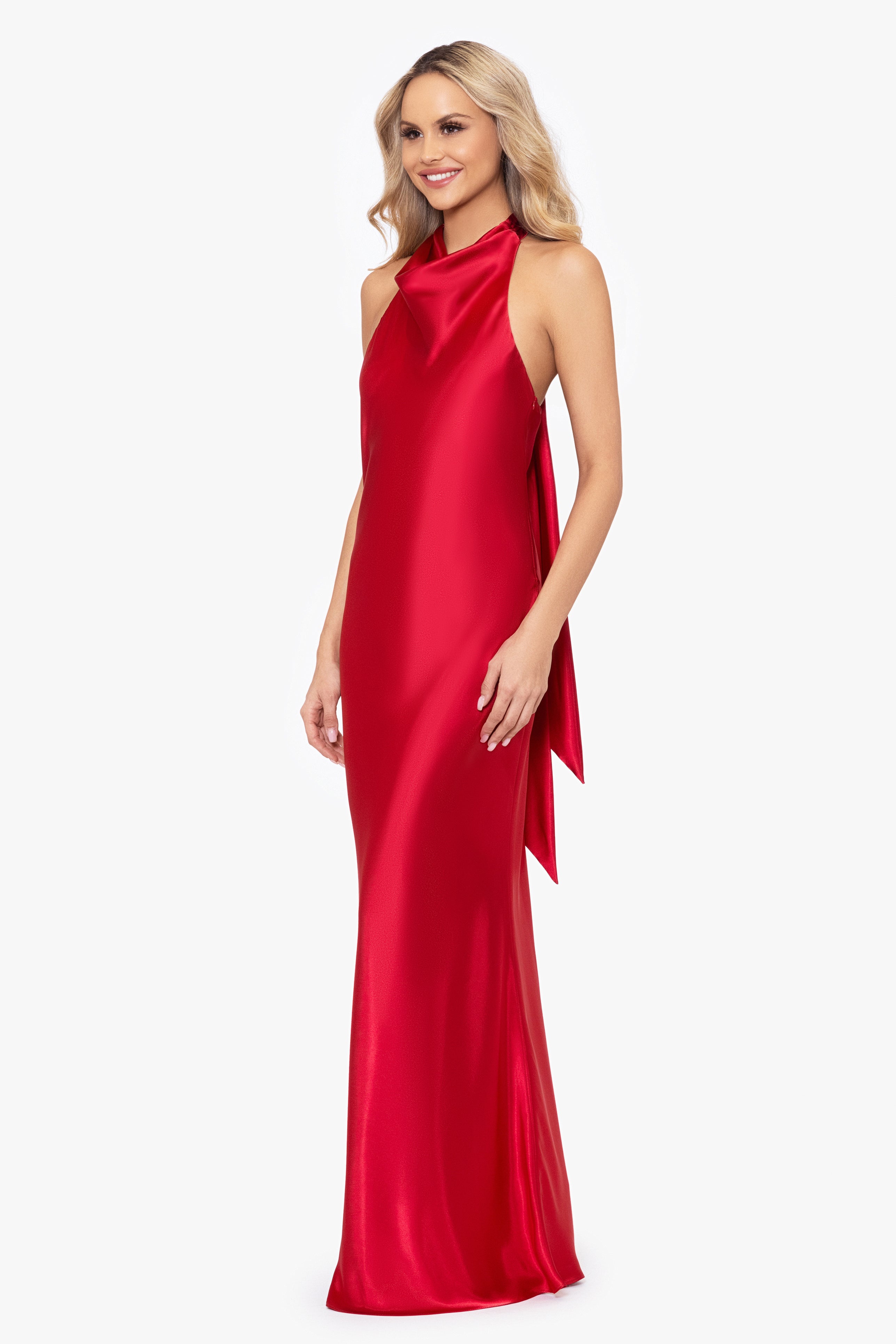 "Shannon" Halter Necktie Floor Length Dress