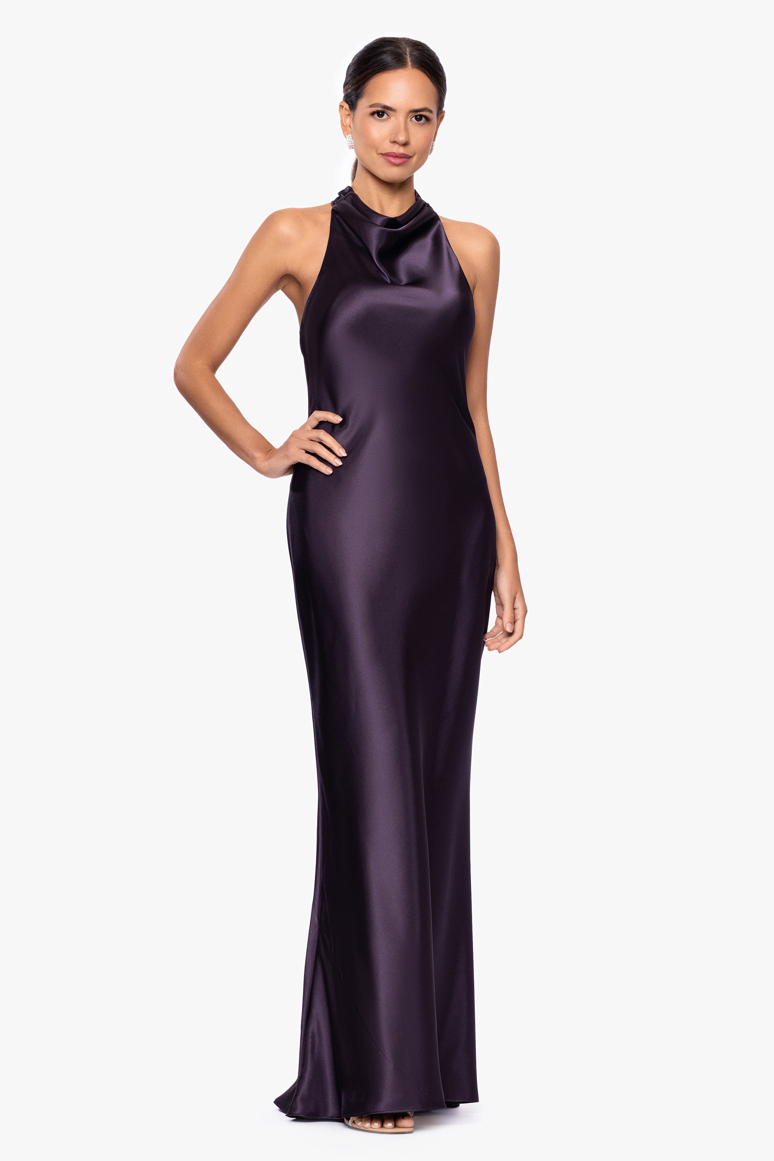 "Shannon" Halter Necktie Floor Length Dress