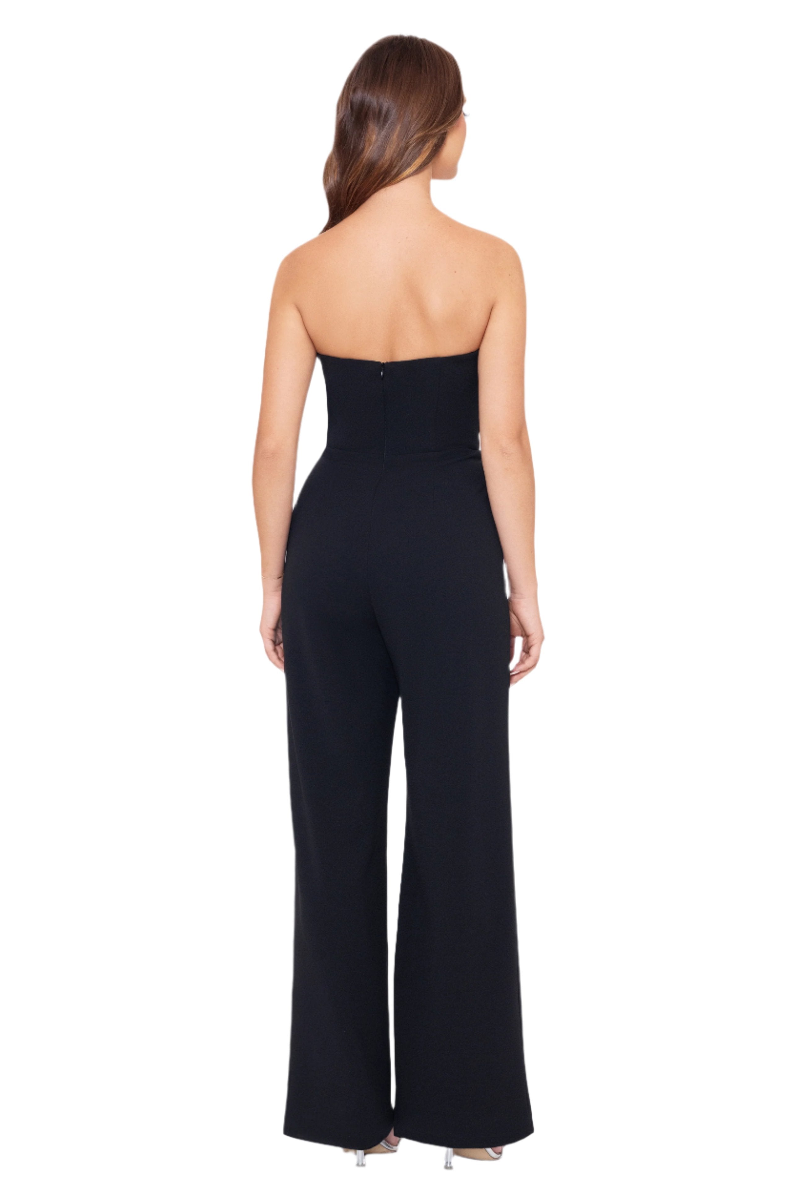 "Tasha" Long Strapless Tuxedo Jumpsuit
