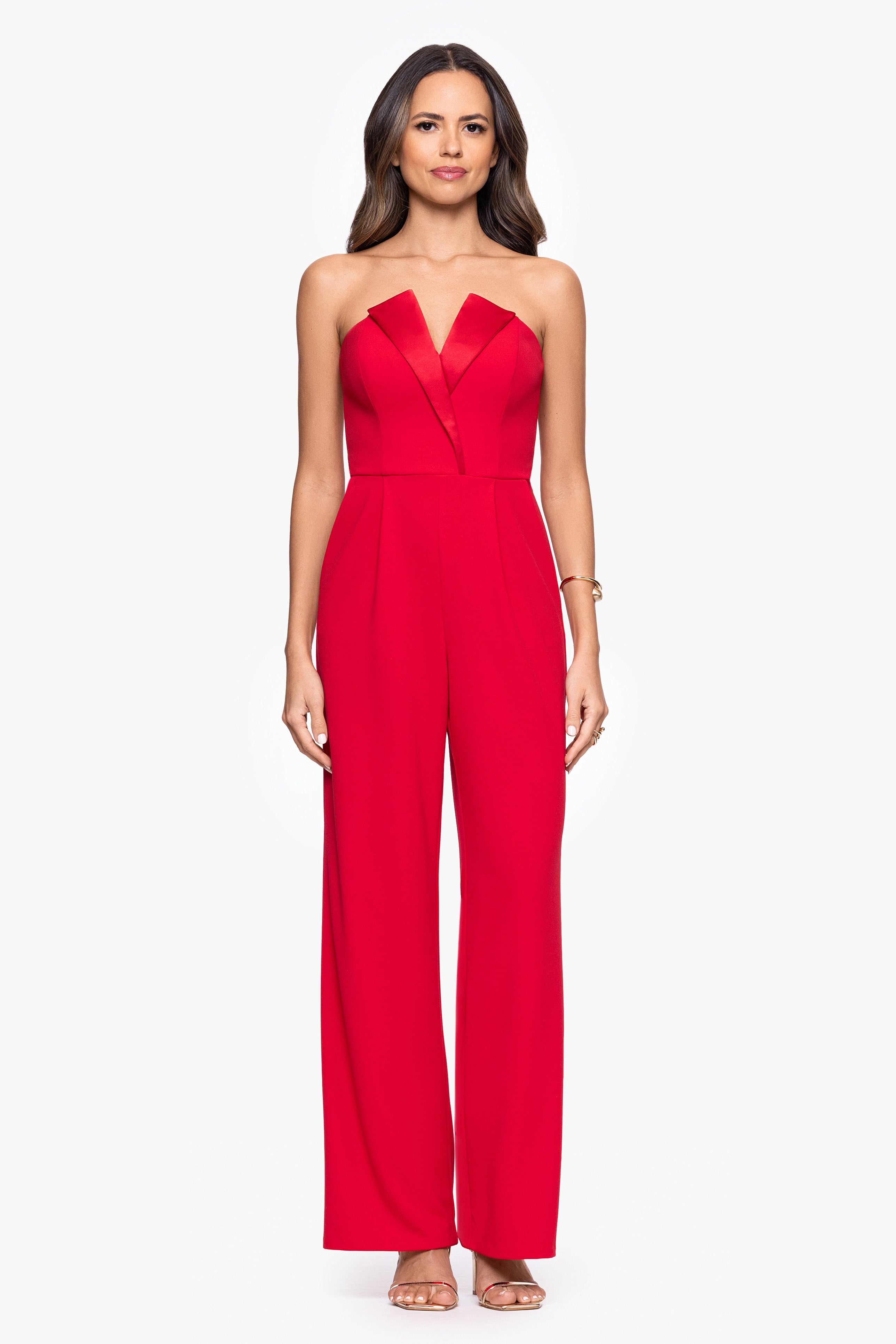 "Tasha" Long Strapless Tuxedo Jumpsuit