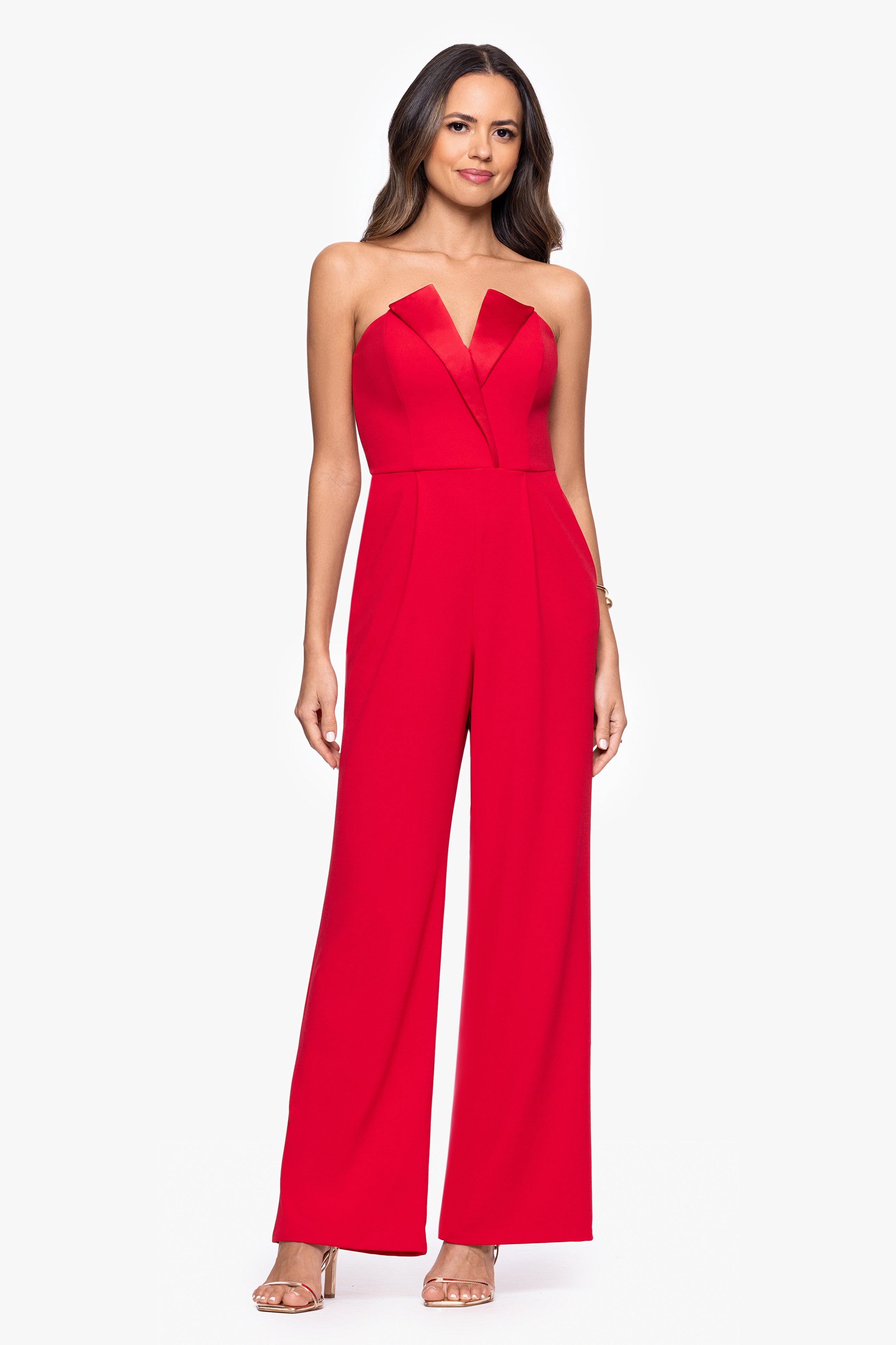 "Tasha" Long Strapless Tuxedo Jumpsuit