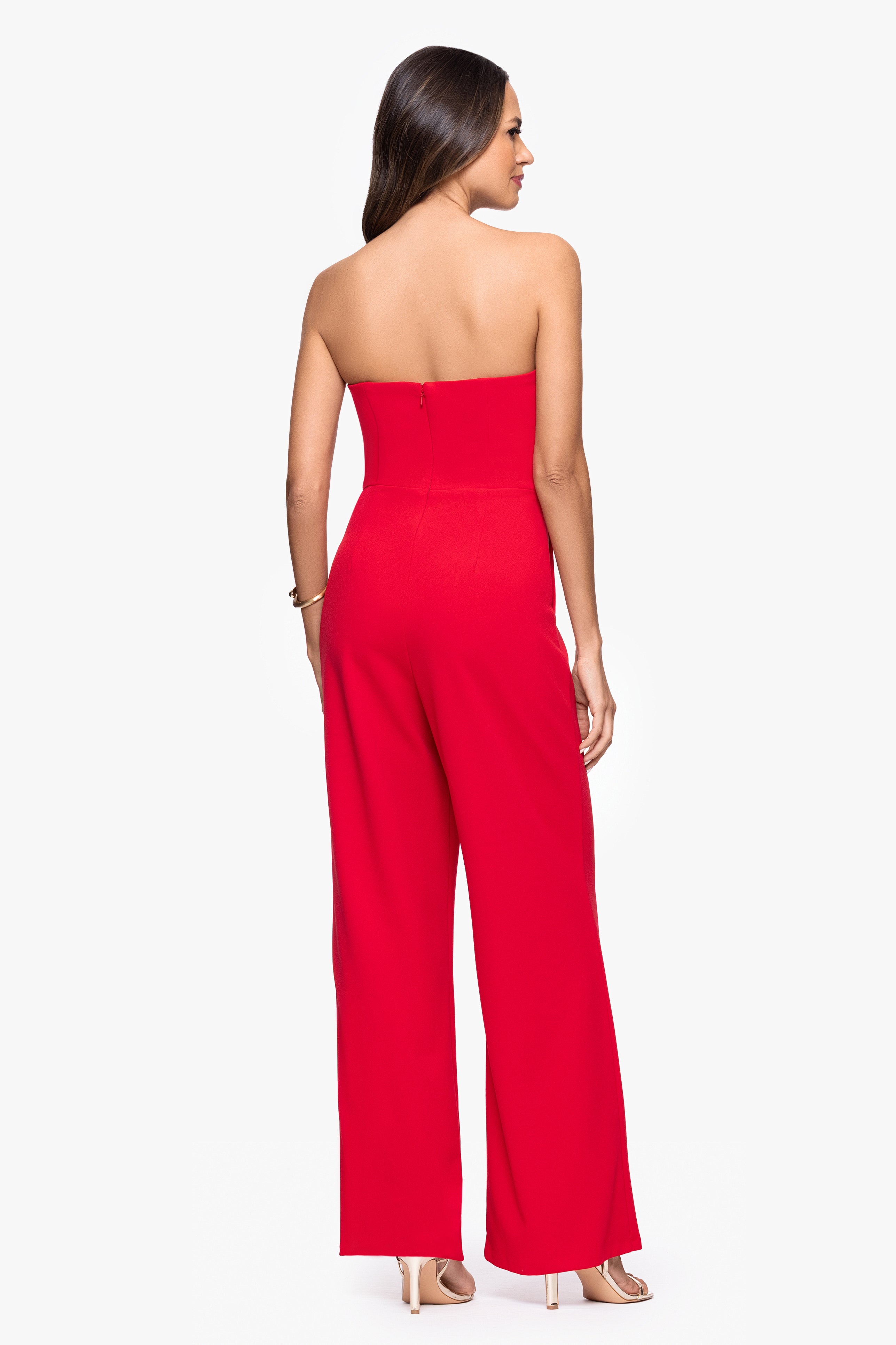 "Tasha" Long Strapless Tuxedo Jumpsuit