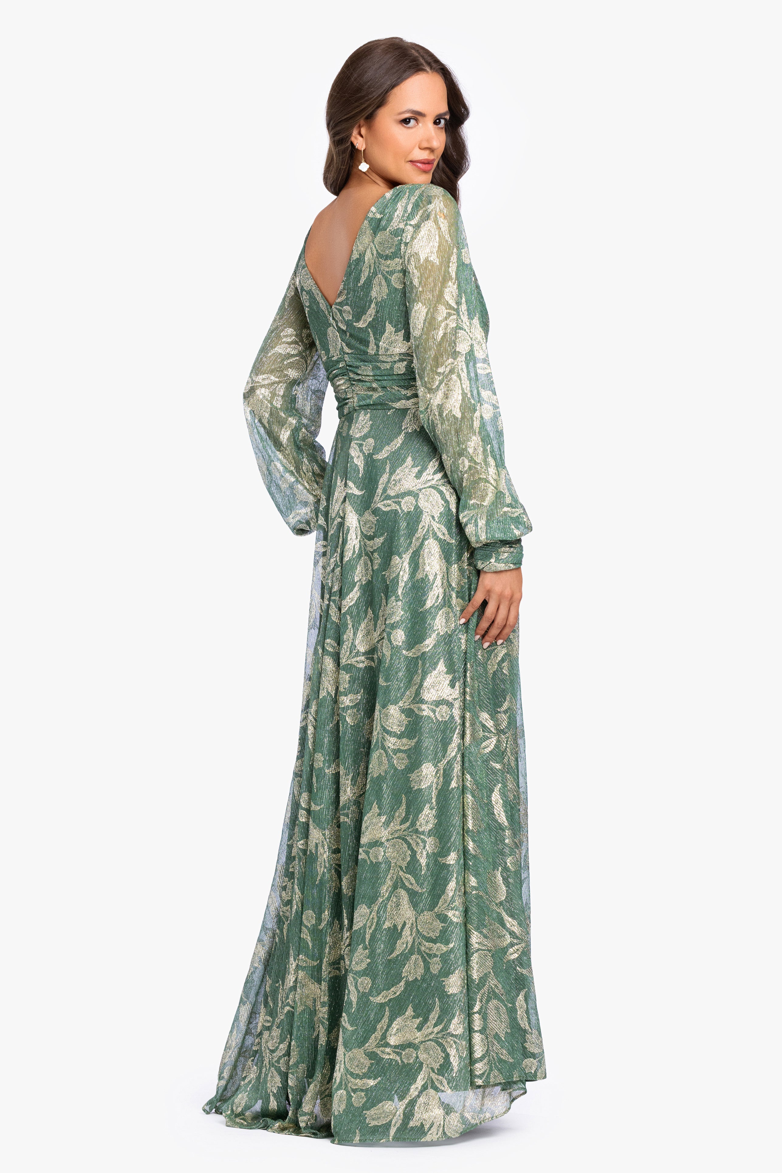“Molly” Metallic Long Sleeve V-Neck Dress