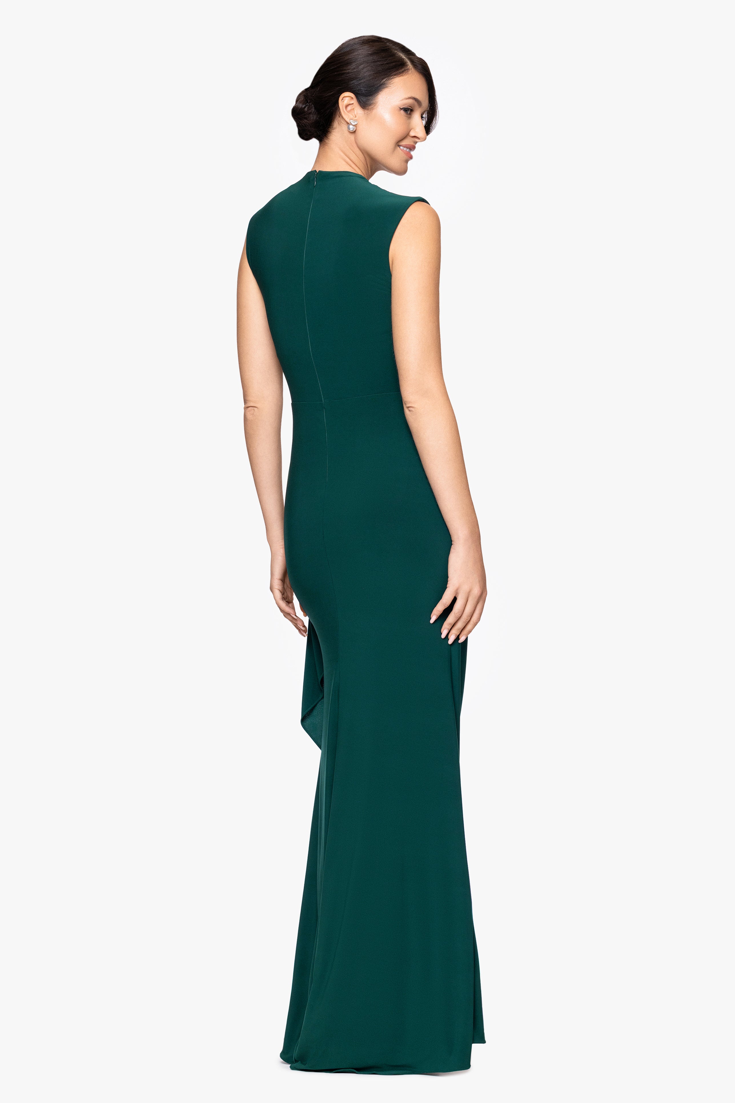 "Patricia" Long Jersey Knit Ruffle Sleeveless Dress