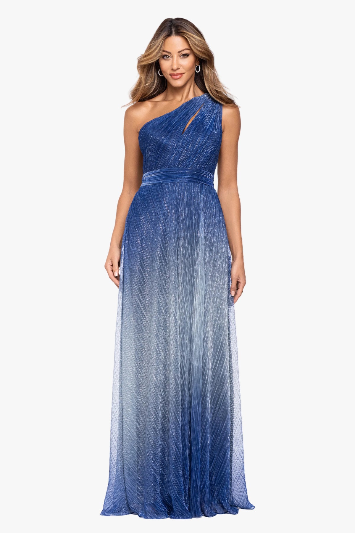 Petite "Mia" Ombre Crinkle One Shoulder Dress
