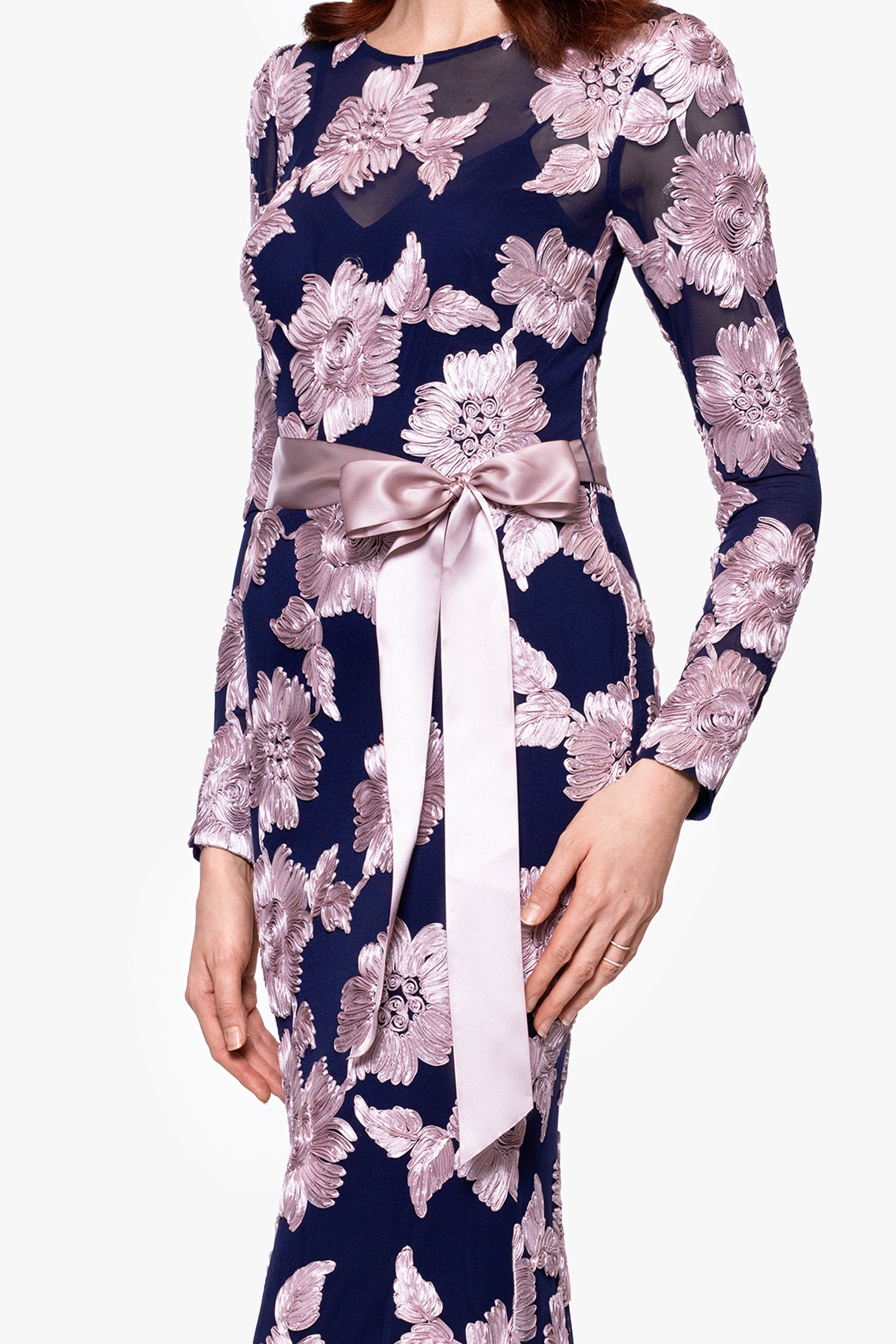 "Juliana" Soutache Mesh Long Sleeve Floor Length Dress