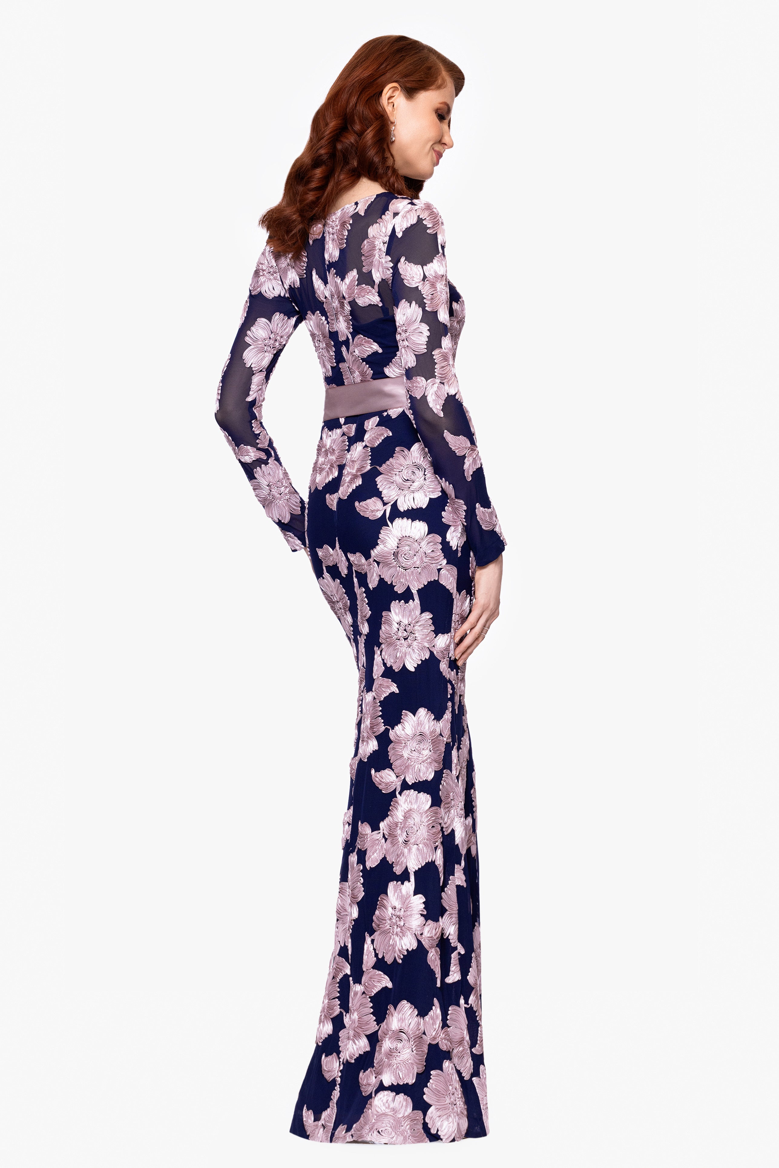 "Juliana" Soutache Mesh Long Sleeve Floor Length Dress