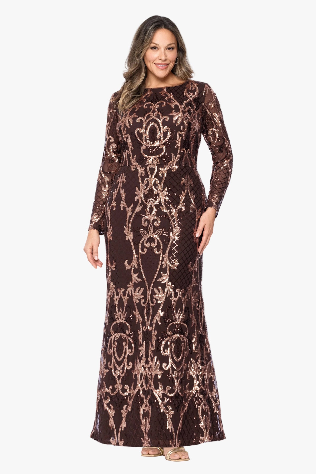 Plus "Nara" Placement Sequin Long Sleeve Dress