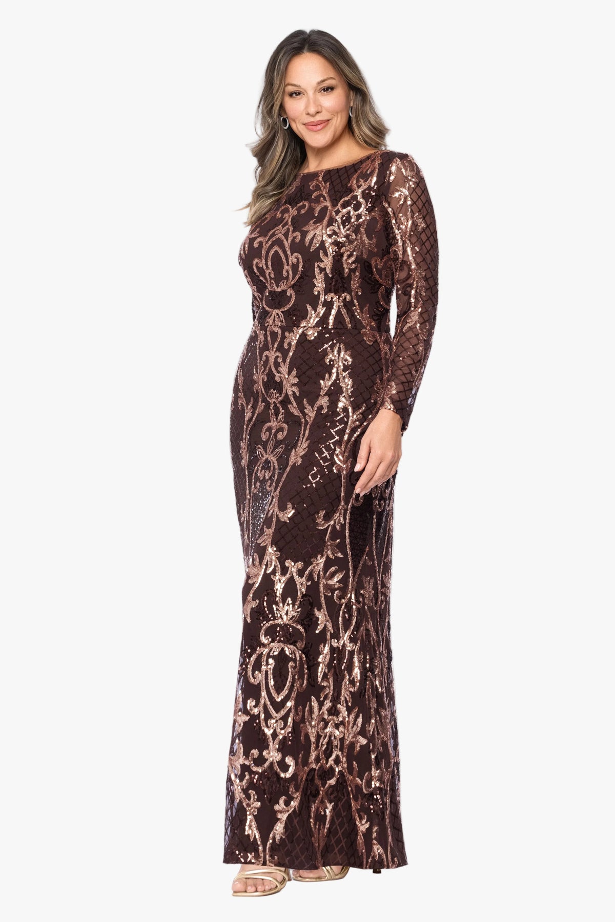 Plus "Nara" Placement Sequin Long Sleeve Dress