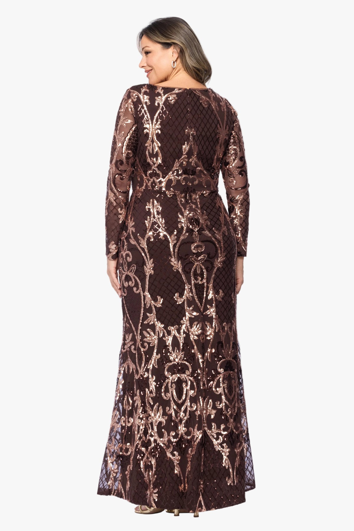 Plus "Nara" Placement Sequin Long Sleeve Dress