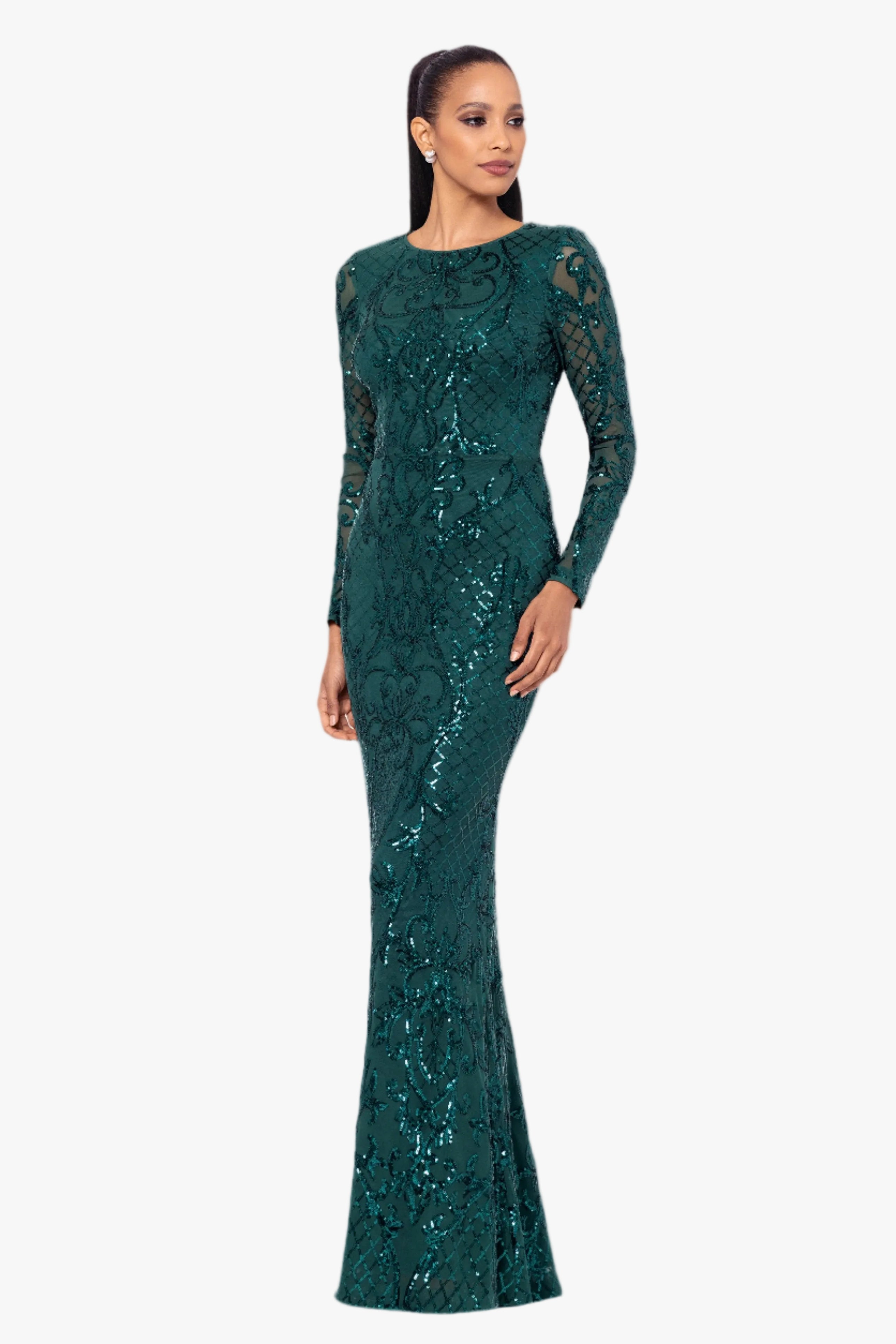 "Nara" Placement Sequin Long Sleeve Dress
