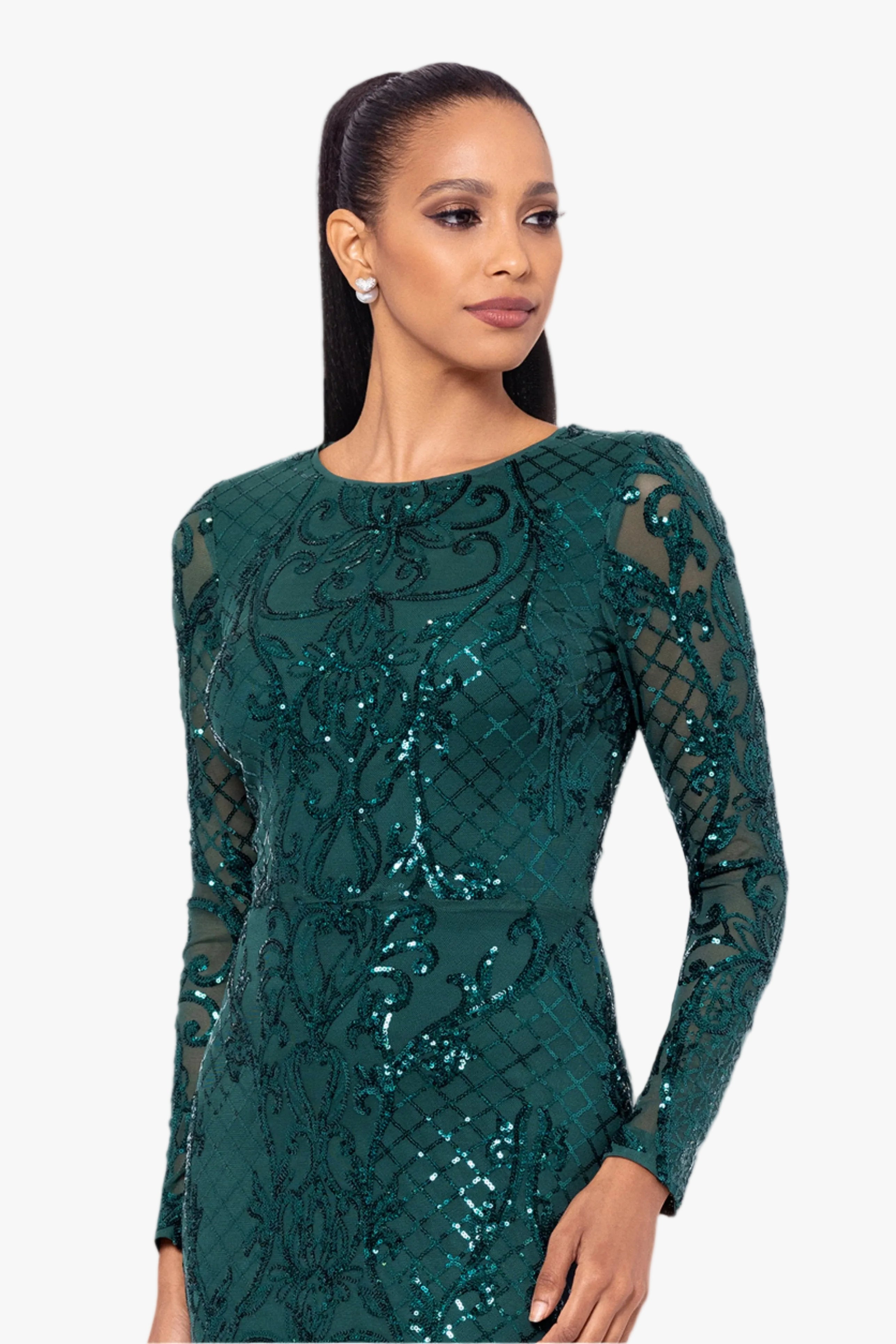 "Nara" Placement Sequin Long Sleeve Dress