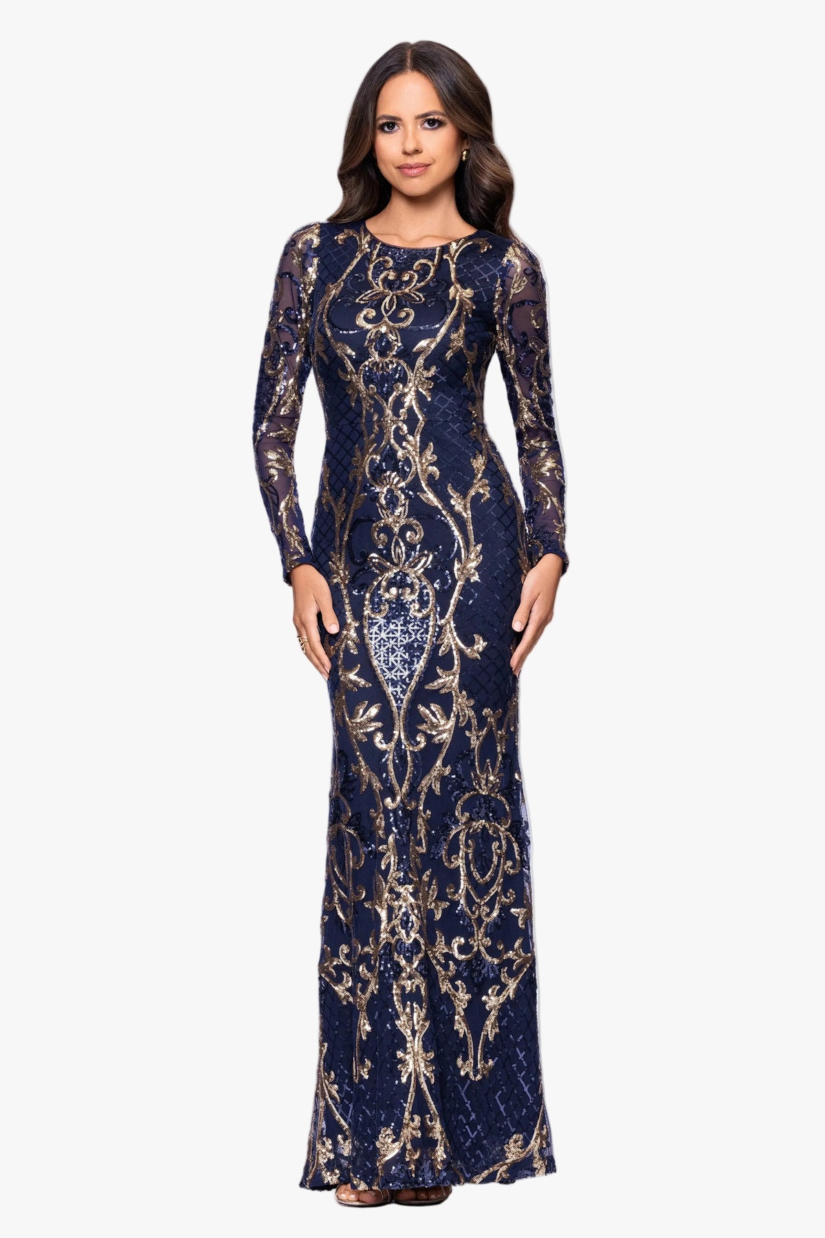 "Nara" Placement Sequin Long Sleeve Dress