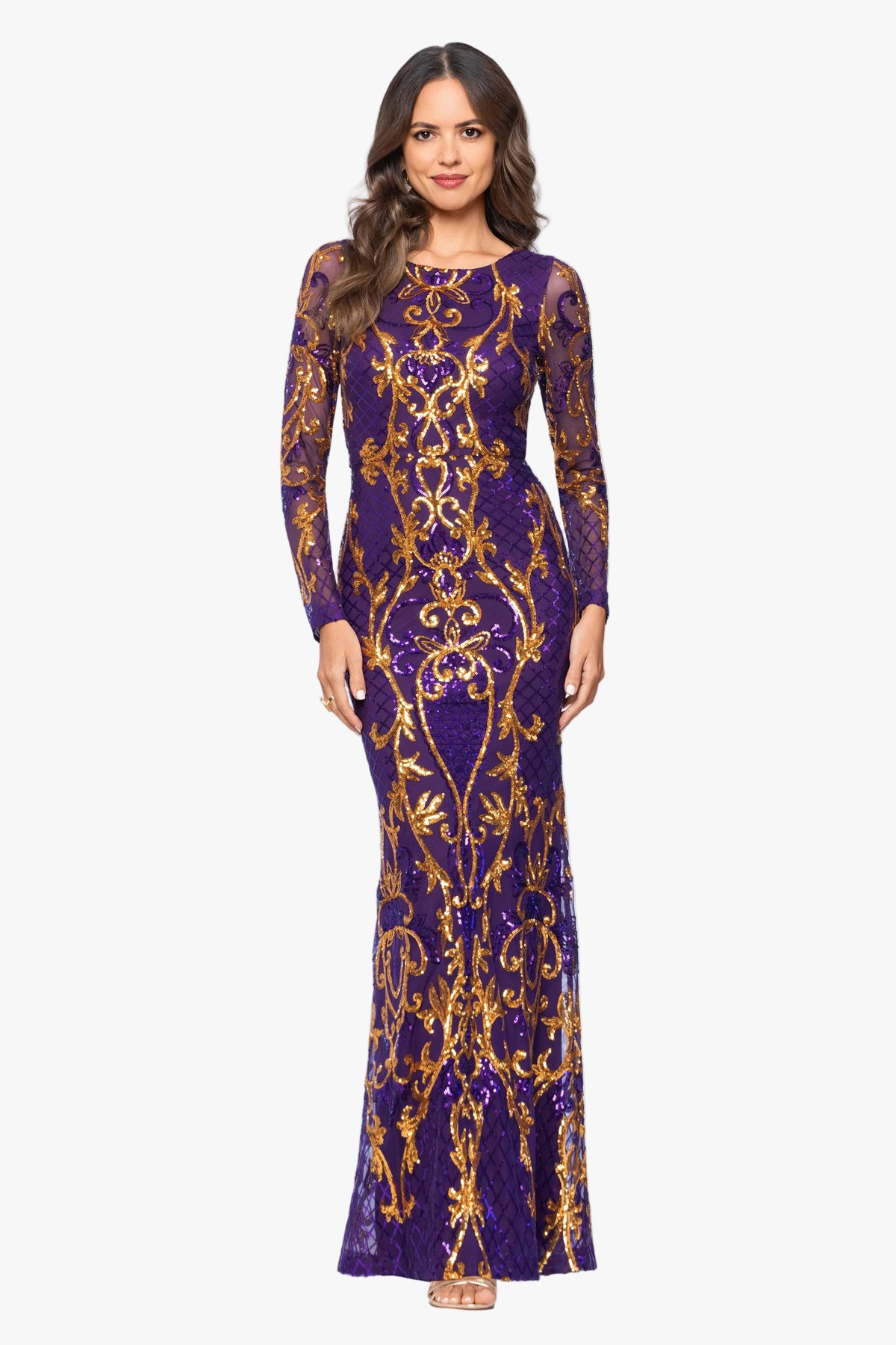 "Nara" Placement Sequin Long Sleeve Dress