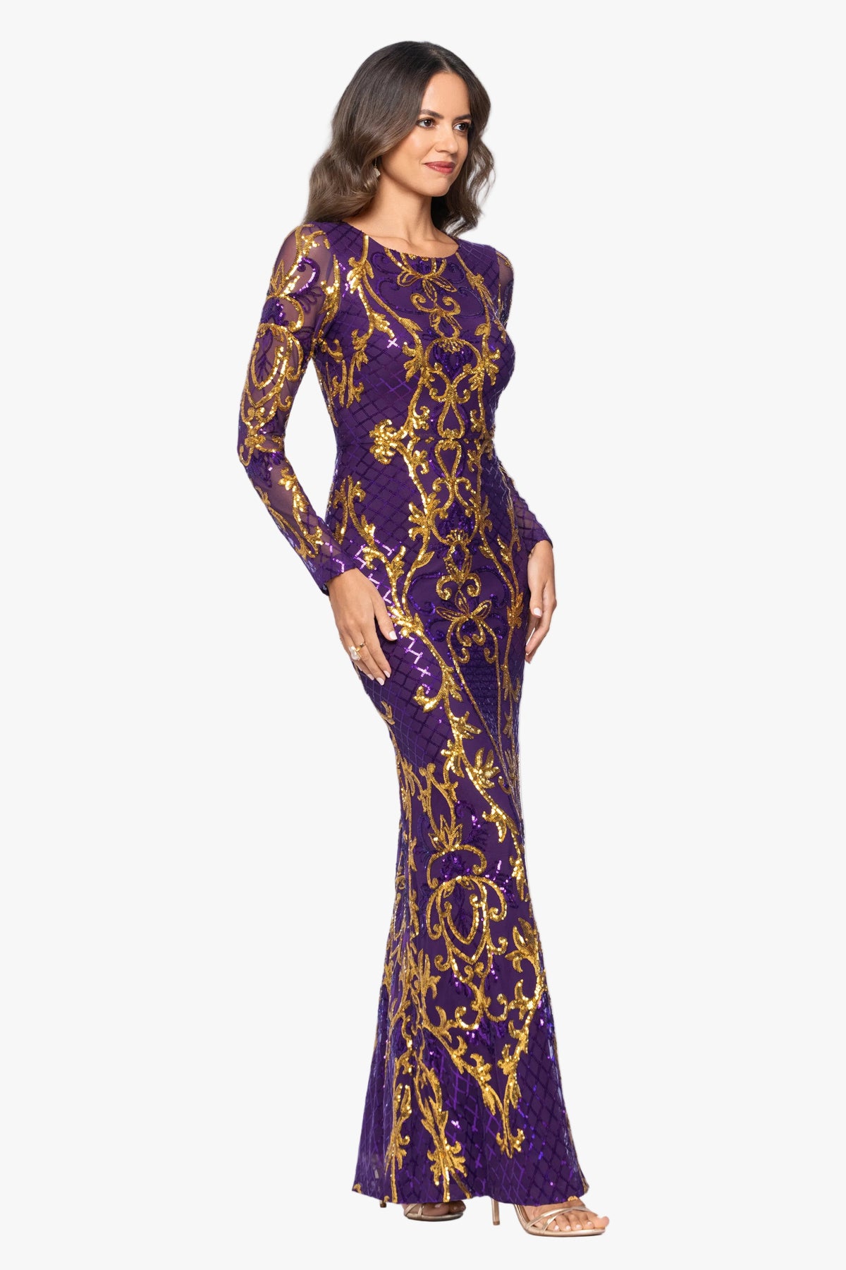 "Nara" Placement Sequin Long Sleeve Dress