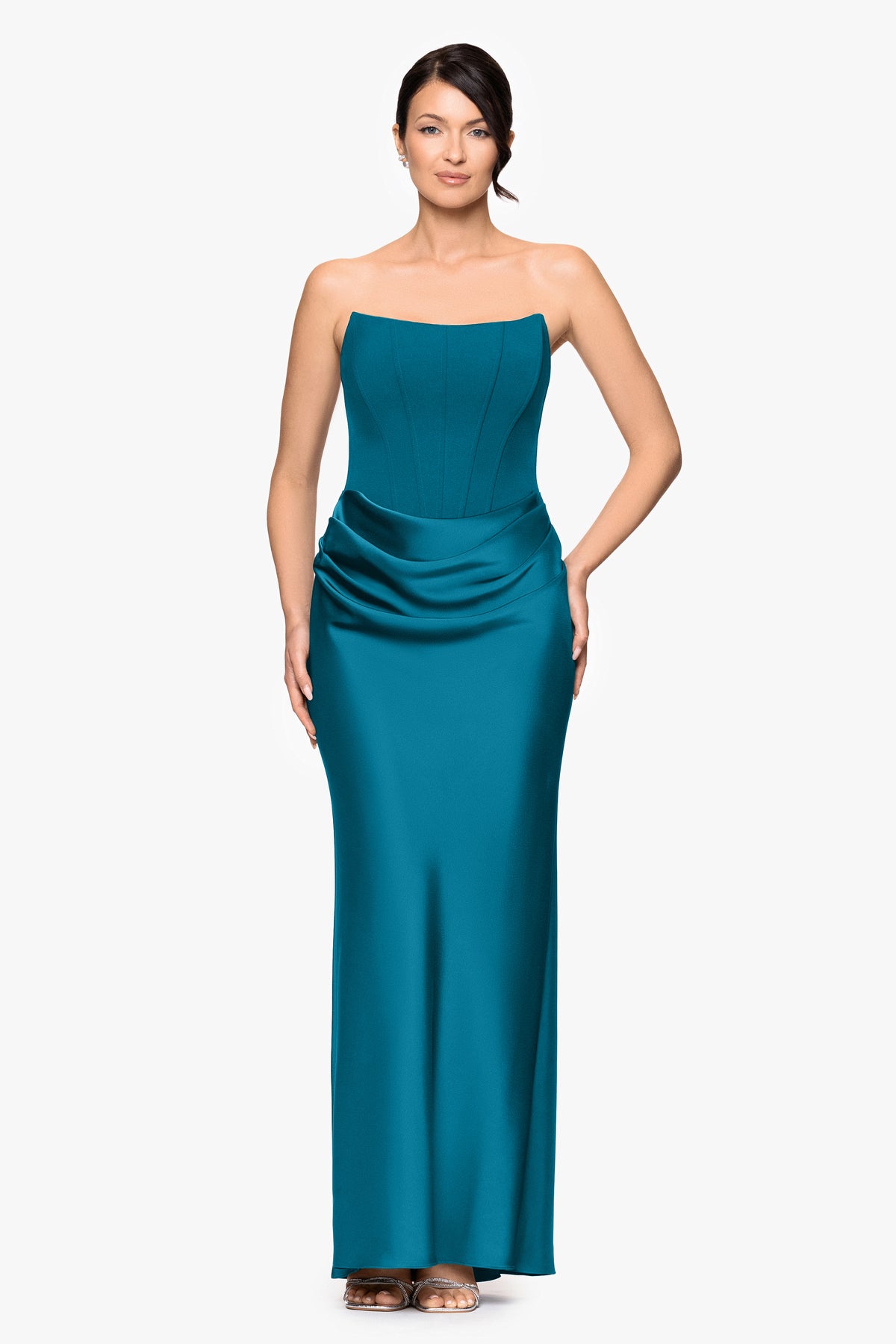 "Debra" Scuba Crepe & Satin Strapless Dress