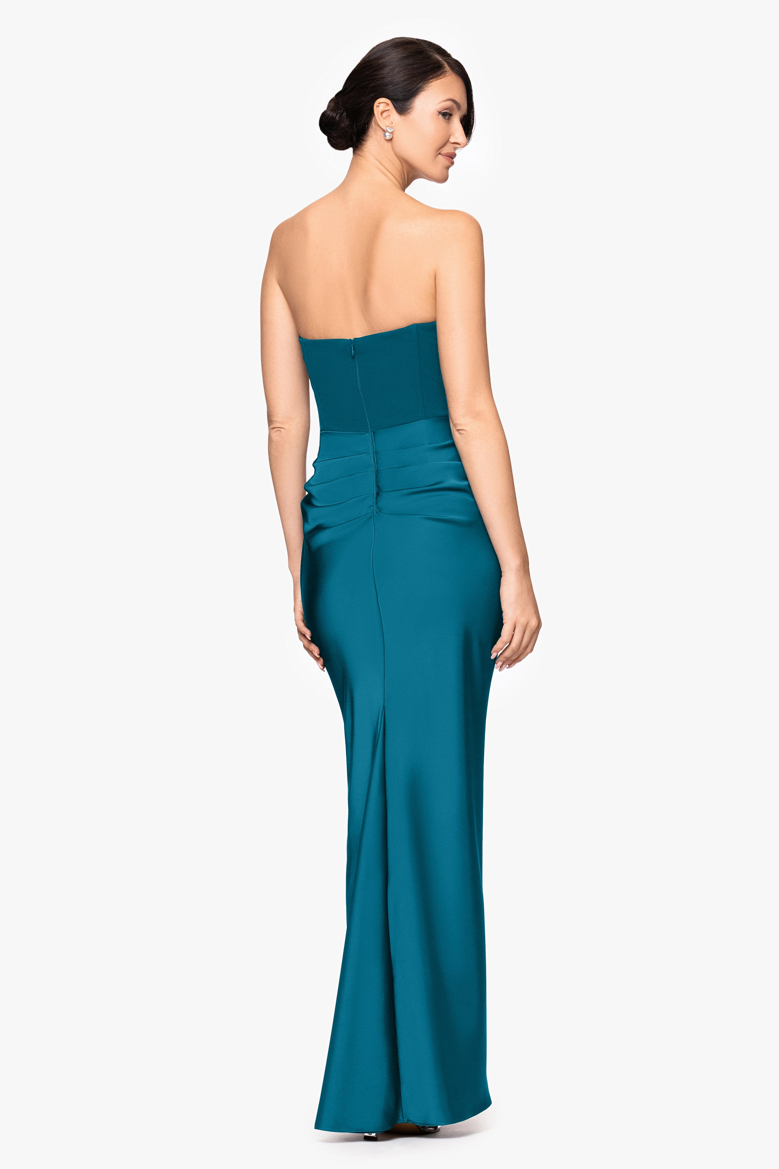 "Debra" Long Strapless Scuba Crepe and Satin Gown