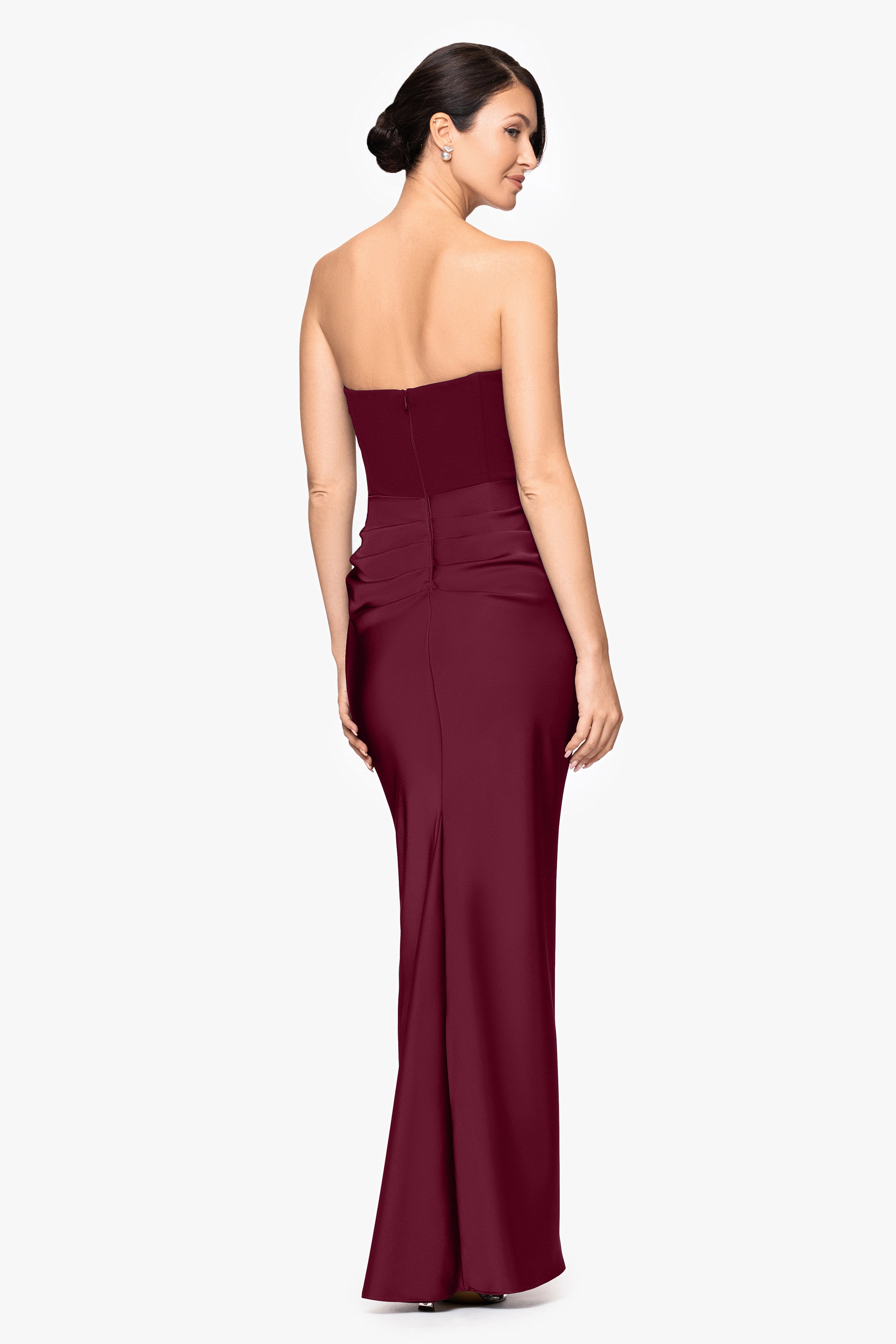 "Debra" Long Strapless Scuba Crepe and Satin Gown