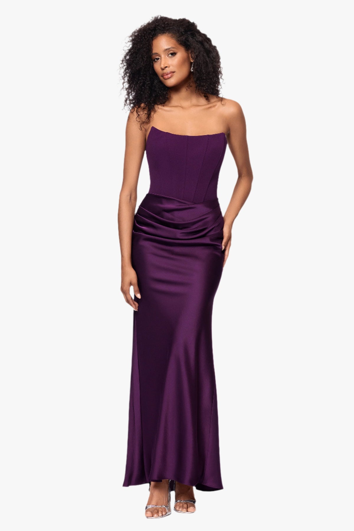 Petite "Debra" Scuba Crepe & Satin Strapless Dress