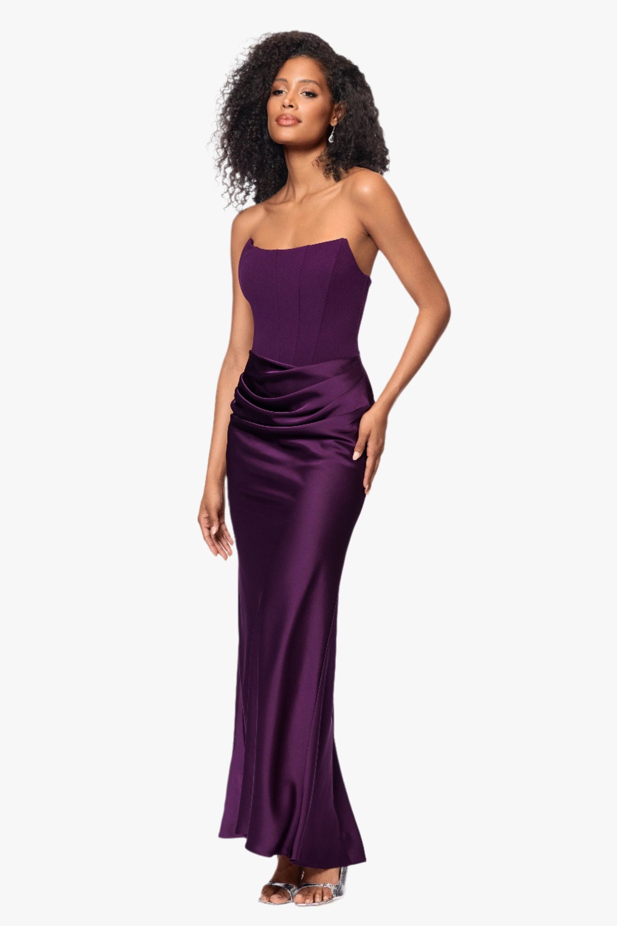 Petite "Debra" Scuba Crepe & Satin Strapless Dress