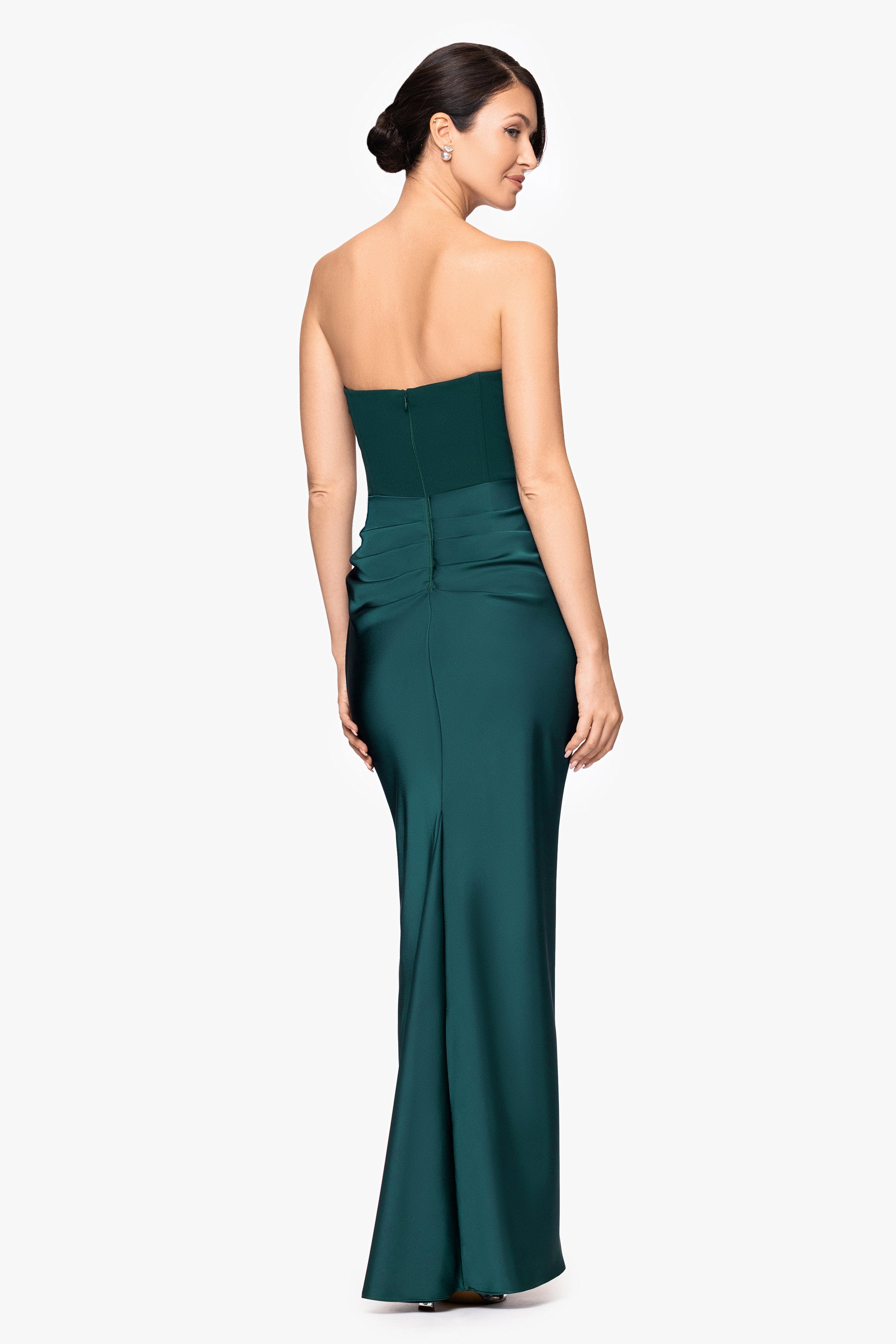 "Debra" Long Strapless Scuba Crepe and Satin Gown
