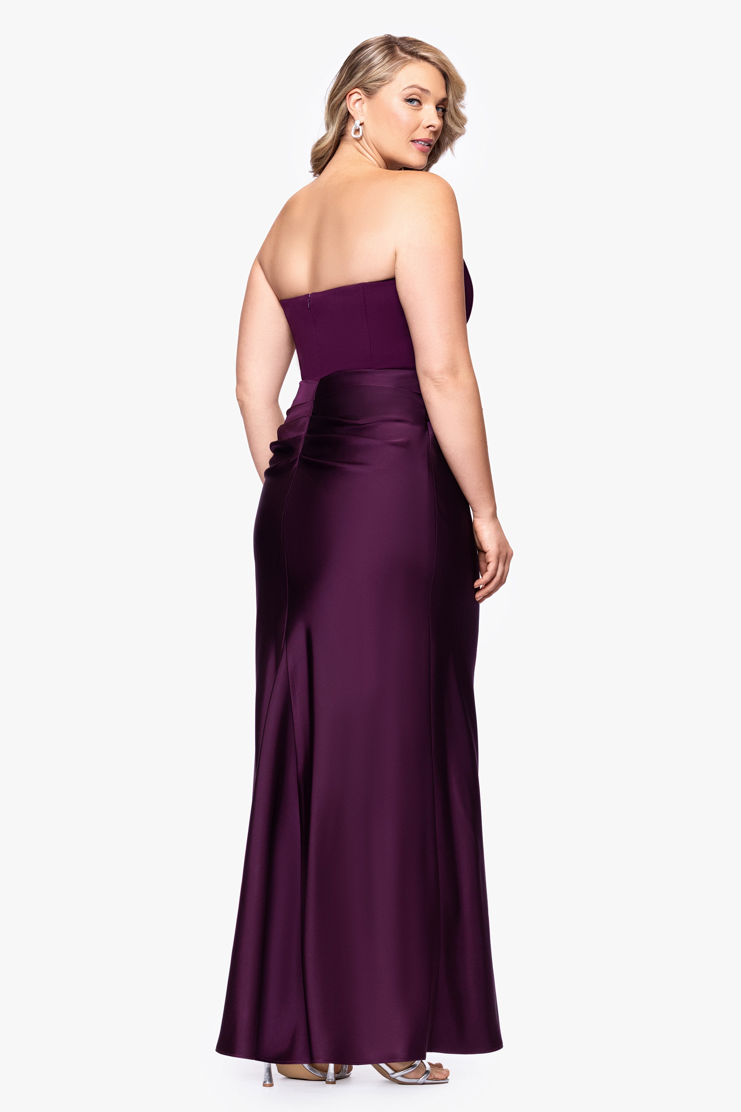 "Debra" Long Strapless Scuba Crepe and Satin Gown