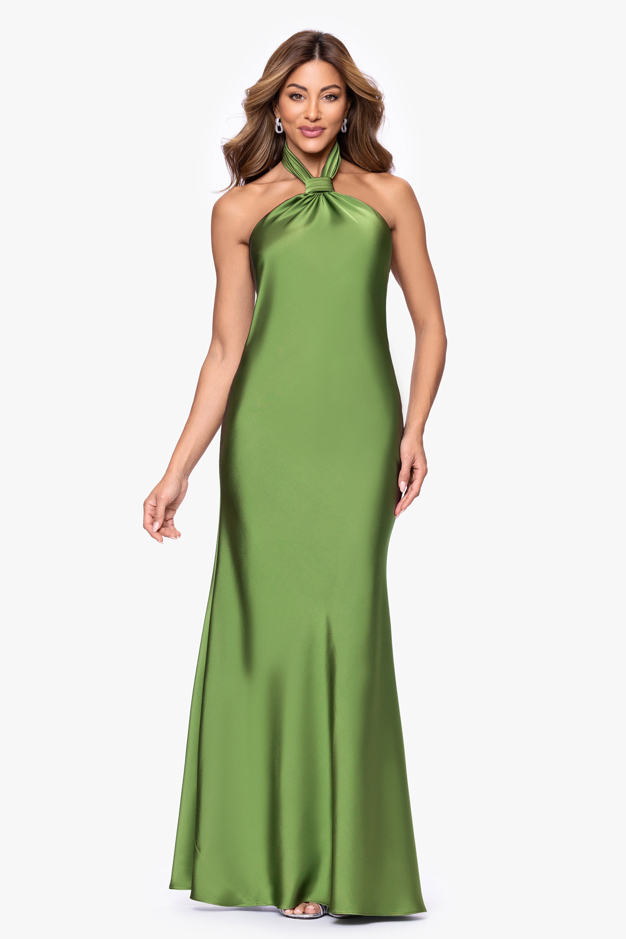 "Esmerelda" Satin Double Knotted Halter Neck Floor Length Dress