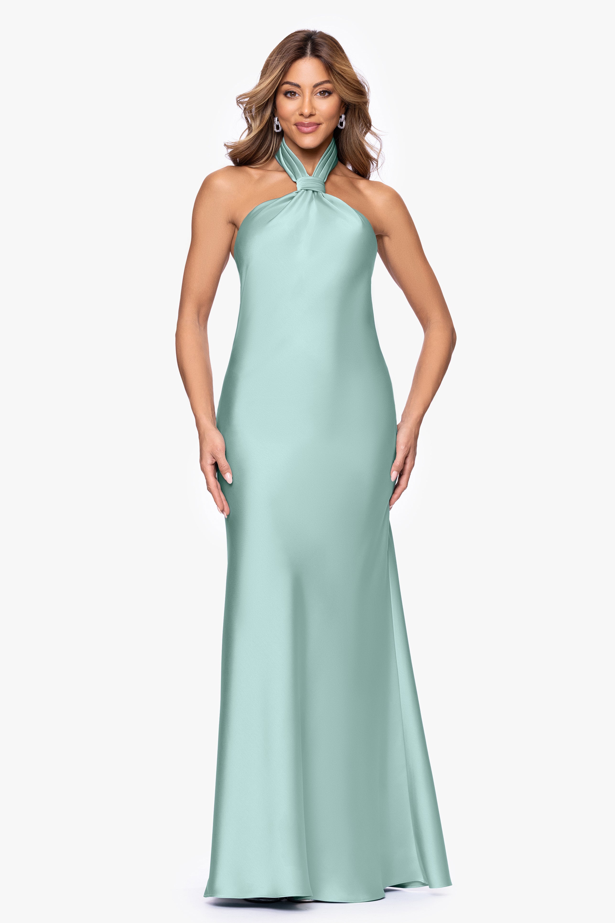"Esmerelda" Satin Double Knotted Halter Neck Floor Length Dress