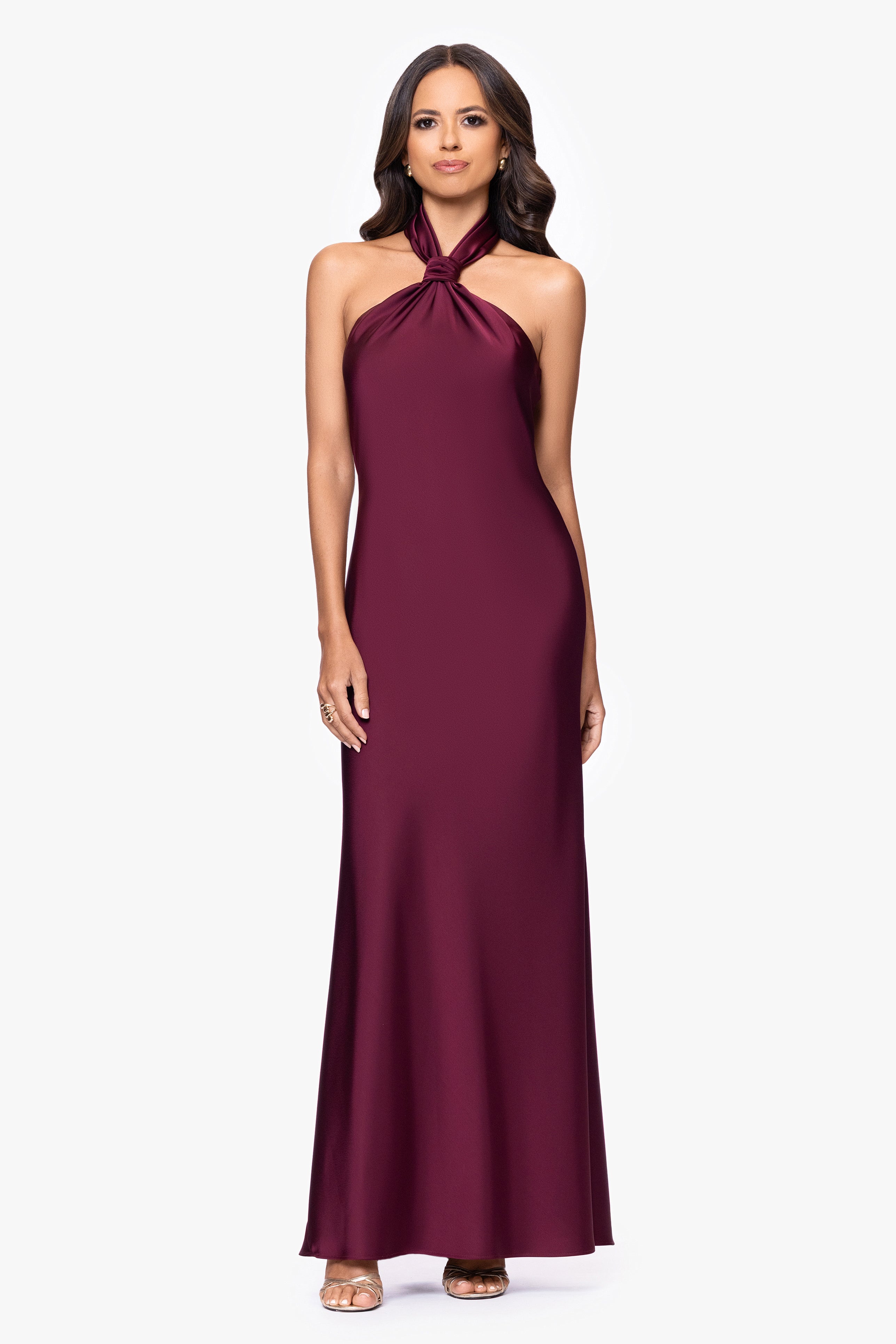 "Esmerelda" Satin Double Knotted Halter Neck Floor Length Dress