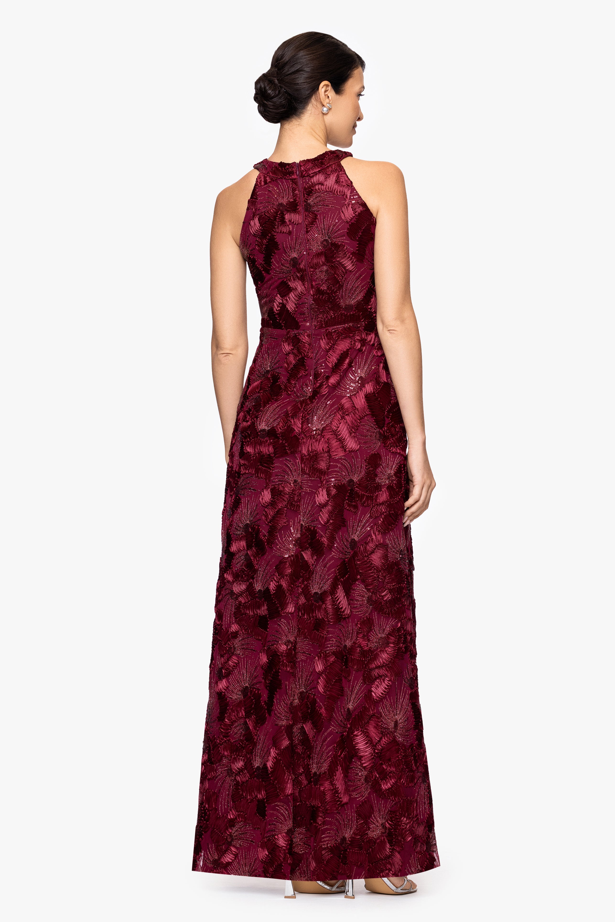 "Fabiana" Halter Neck Soutache and Sequin Floor Length Dress