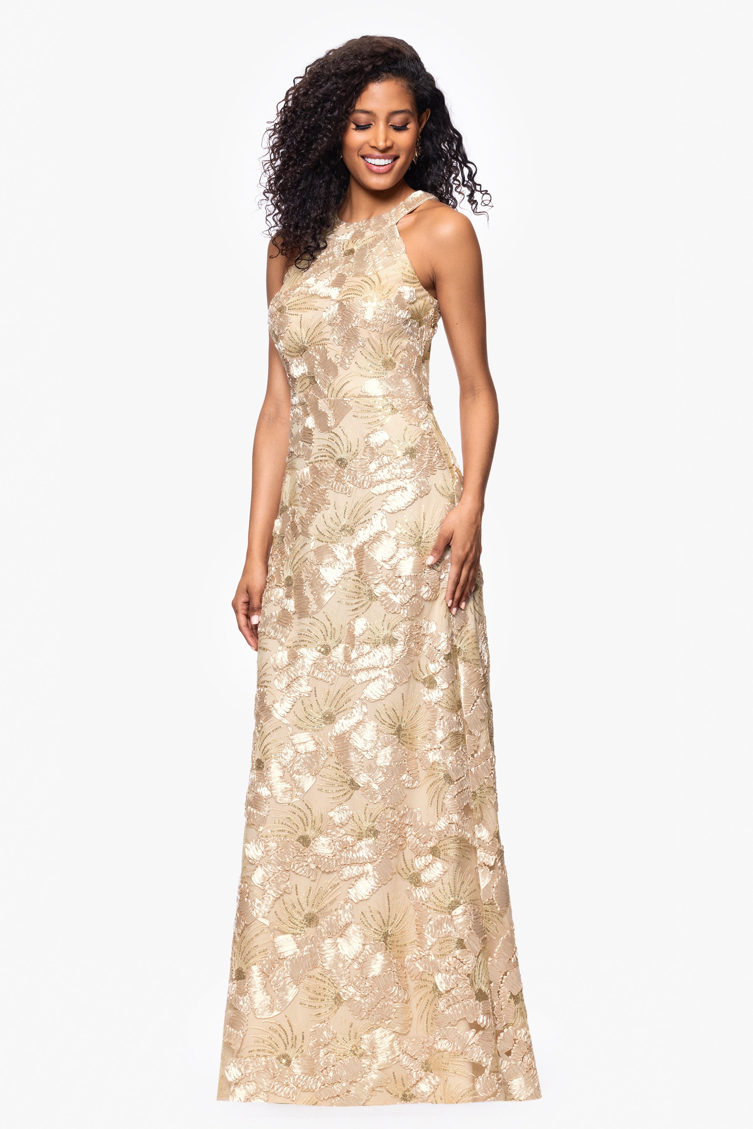 “Fabiana” Soutache Sequin Halter Neck Dress