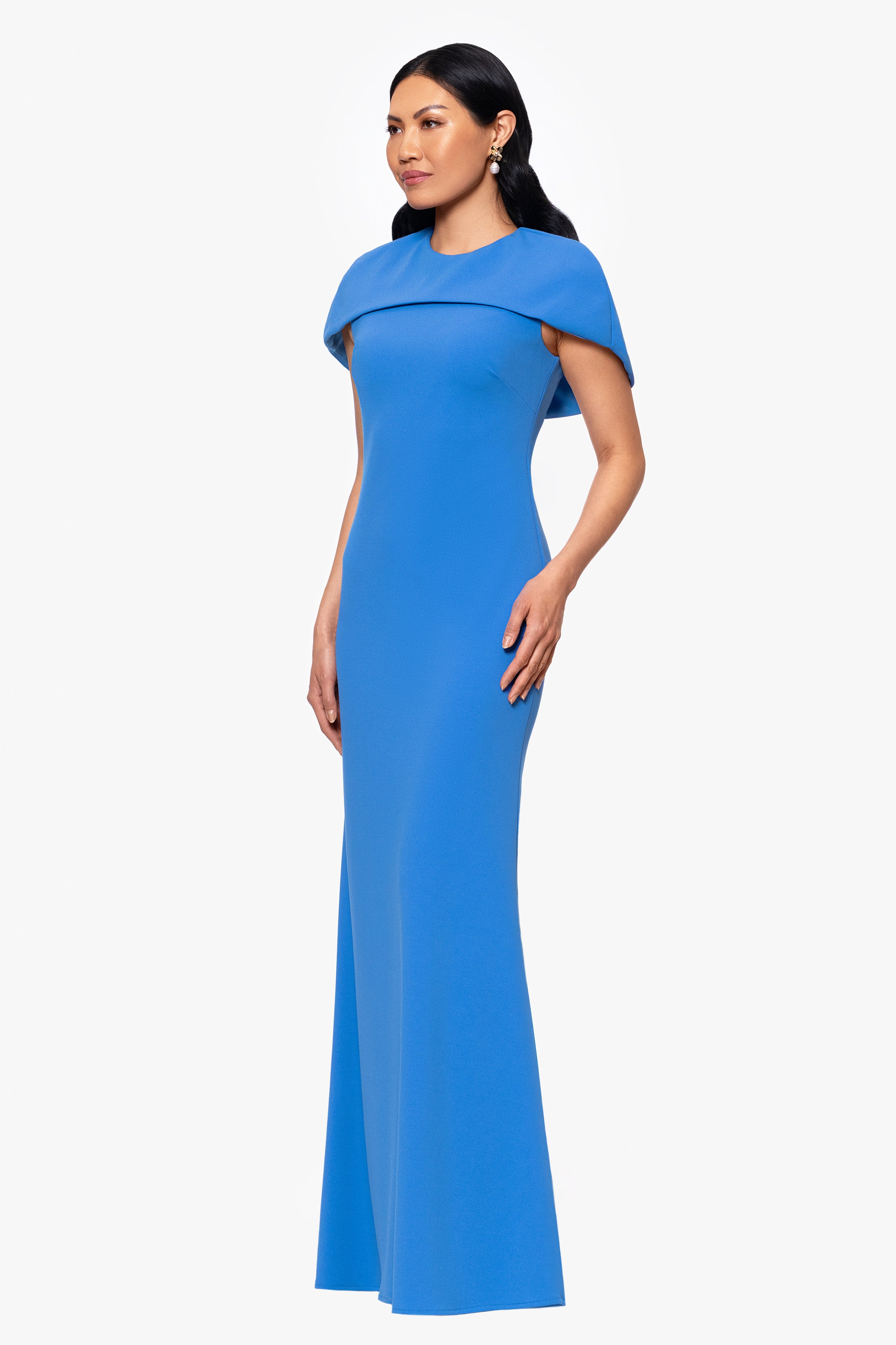 "Shanice" Scuba Crepe Short Cape Floor Length Dress