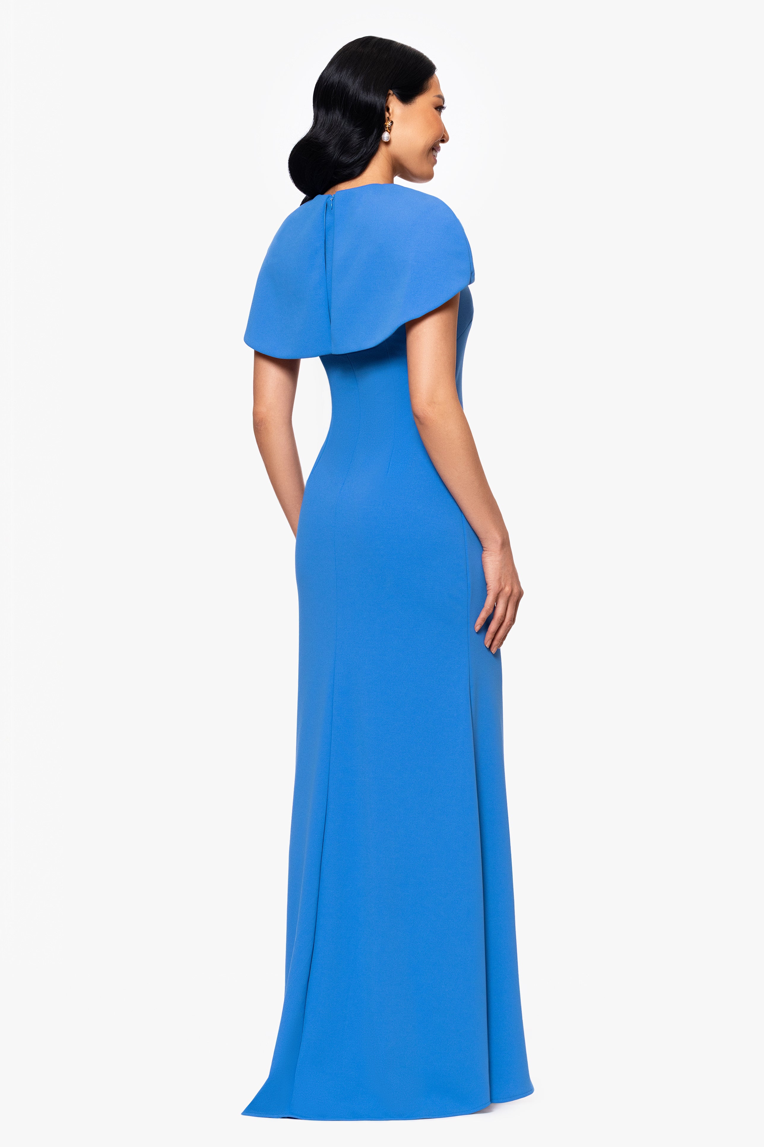 "Shanice" Scuba Crepe Short Cape Floor Length Dress
