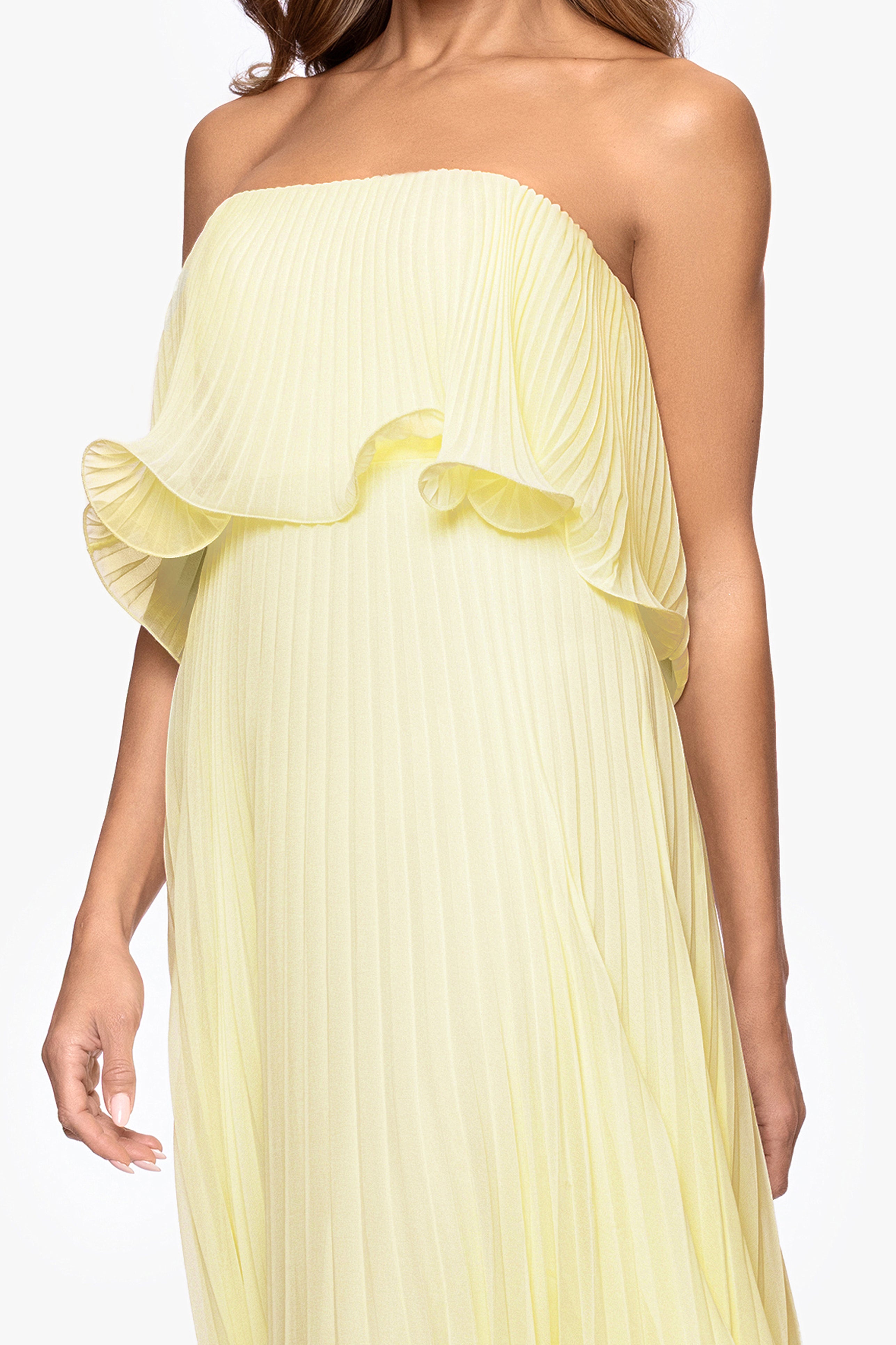 "Zoe" Strapless Chiffon Pleated Floor Length Dress