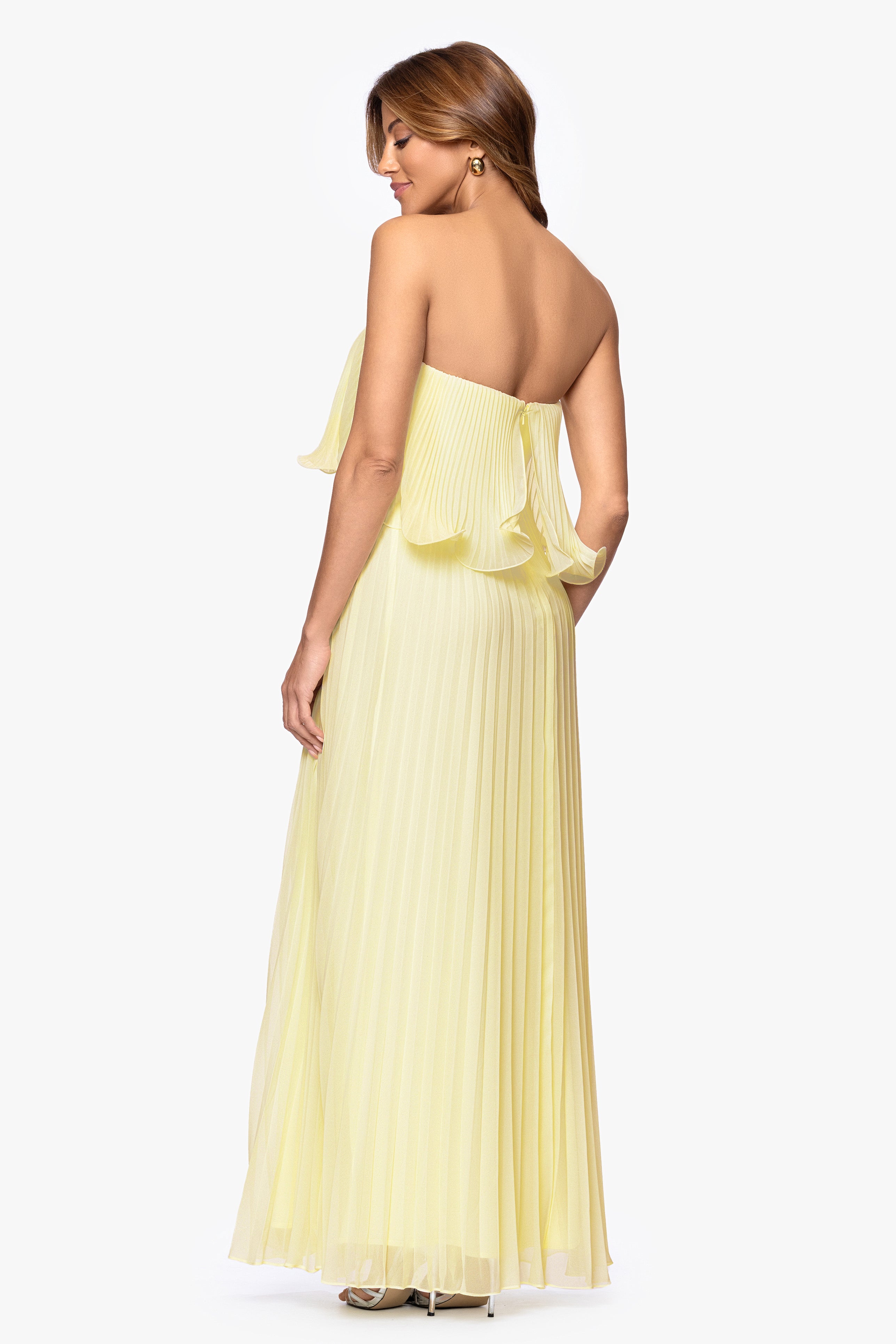 "Zoe" Strapless Chiffon Pleated Floor Length Dress