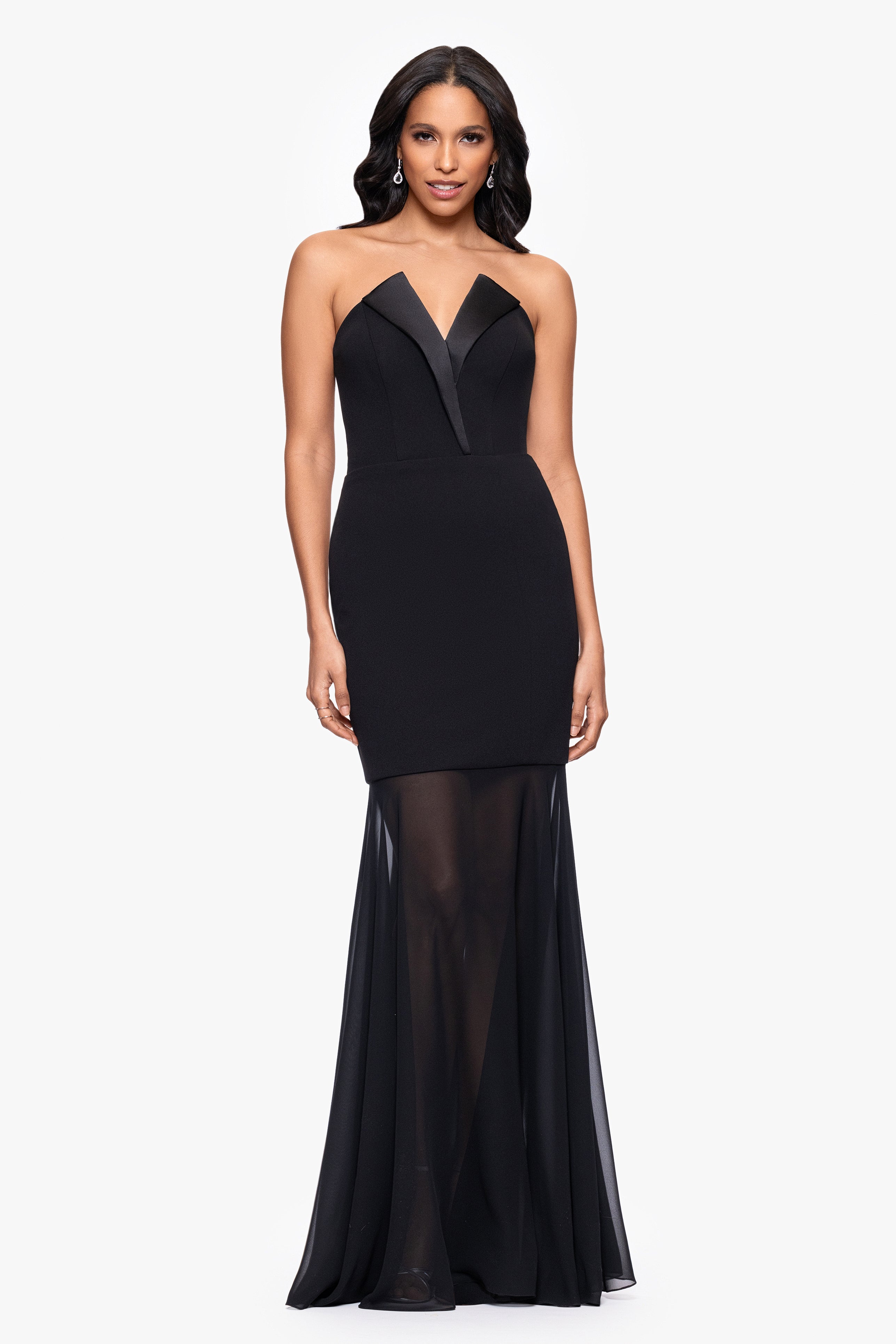 "Rosanna" Scuba Crepe and Chiffon Floor Length Tuxedo Dress
