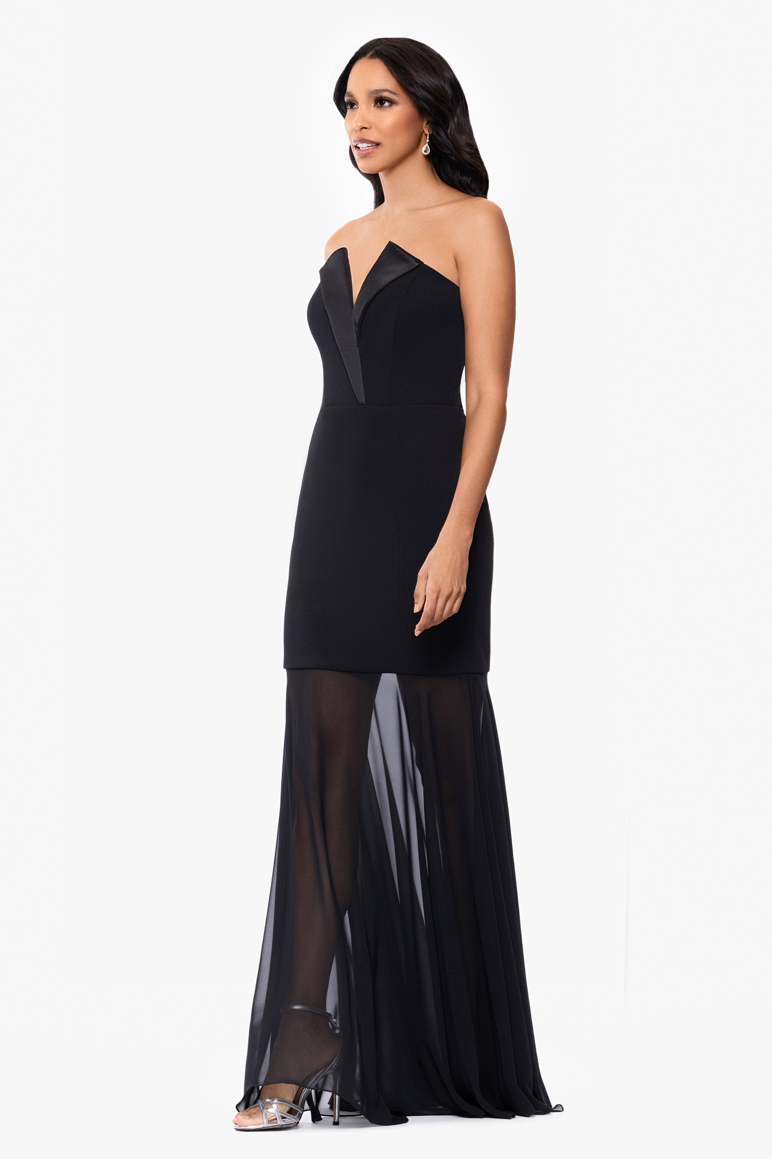 "Rosanna" Scuba Crepe and Chiffon Floor Length Tuxedo Dress