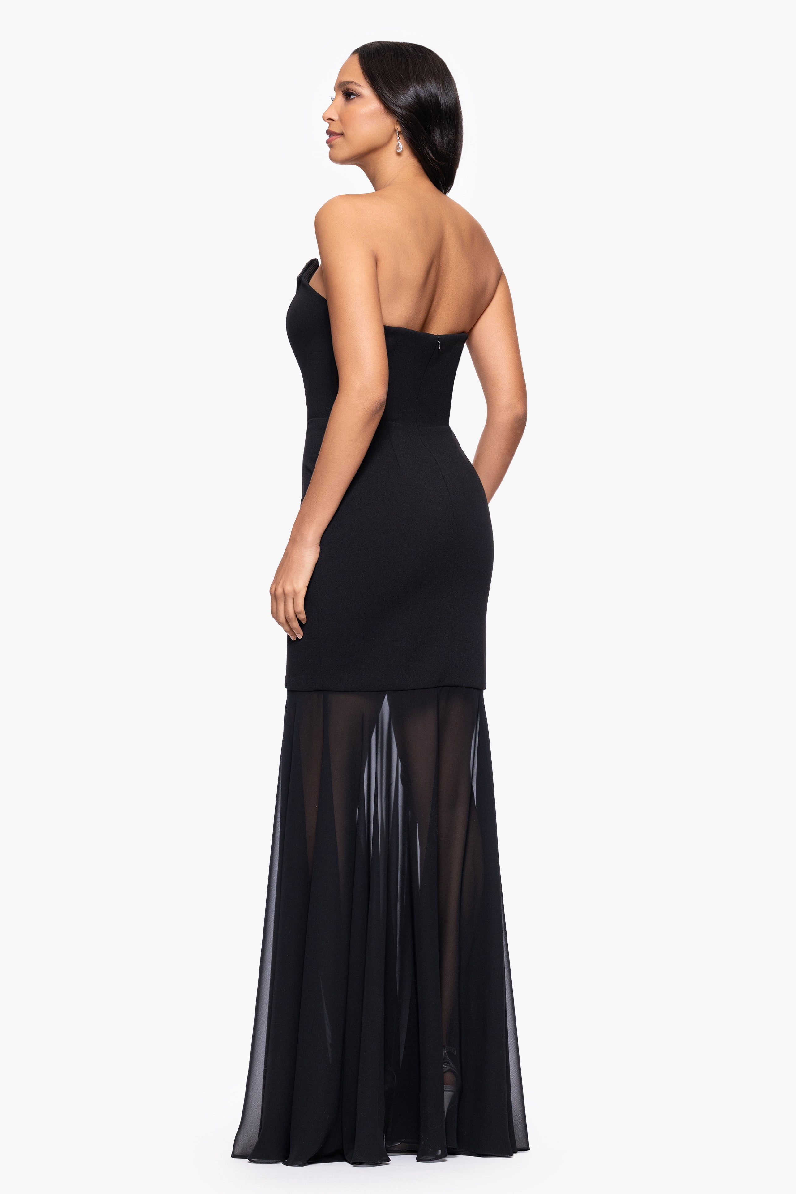 "Rosanna" Scuba Crepe and Chiffon Floor Length Tuxedo Dress