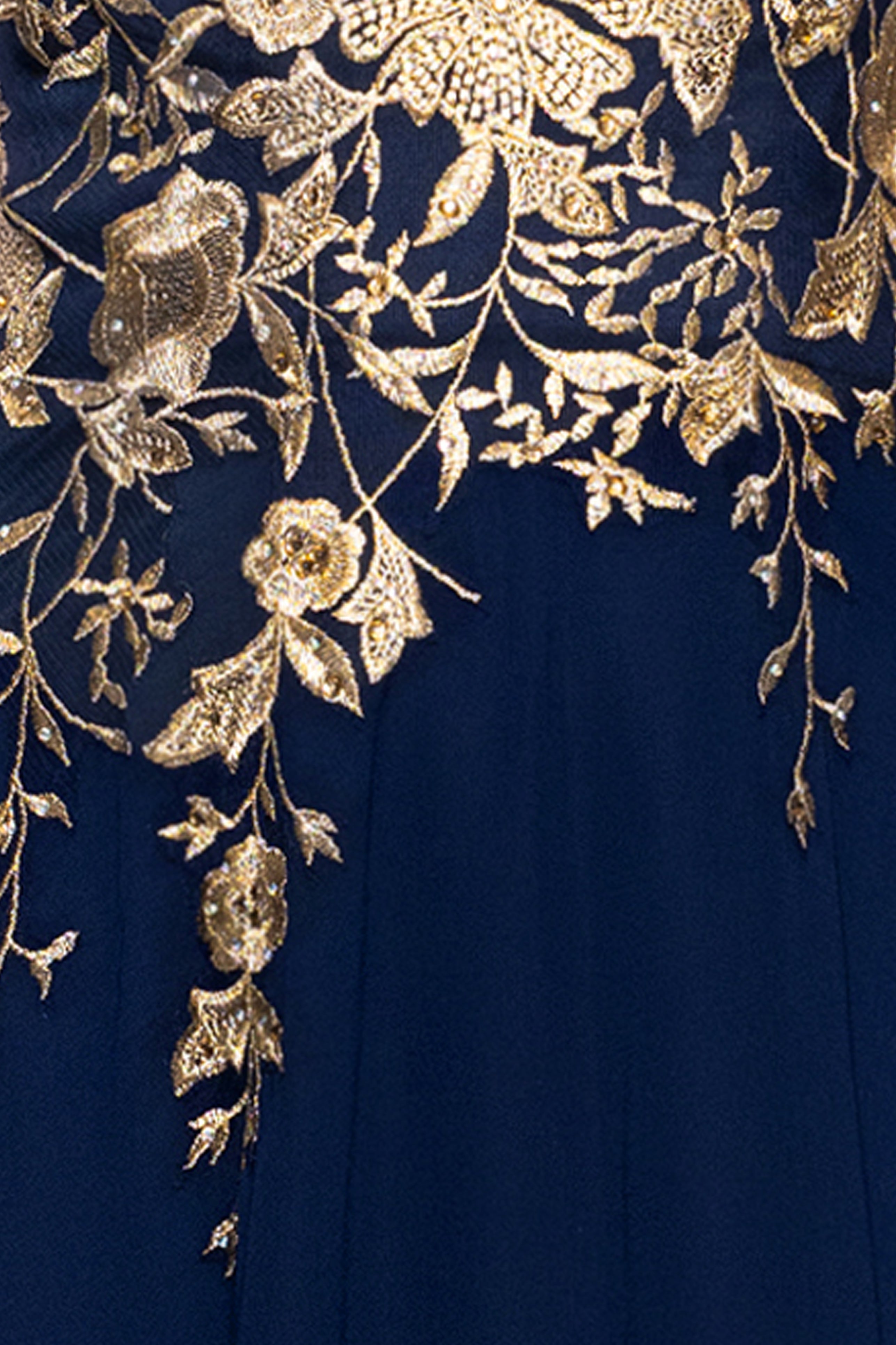 "Maeve" Chiffon Embroidered Bodice Floor Length Dress