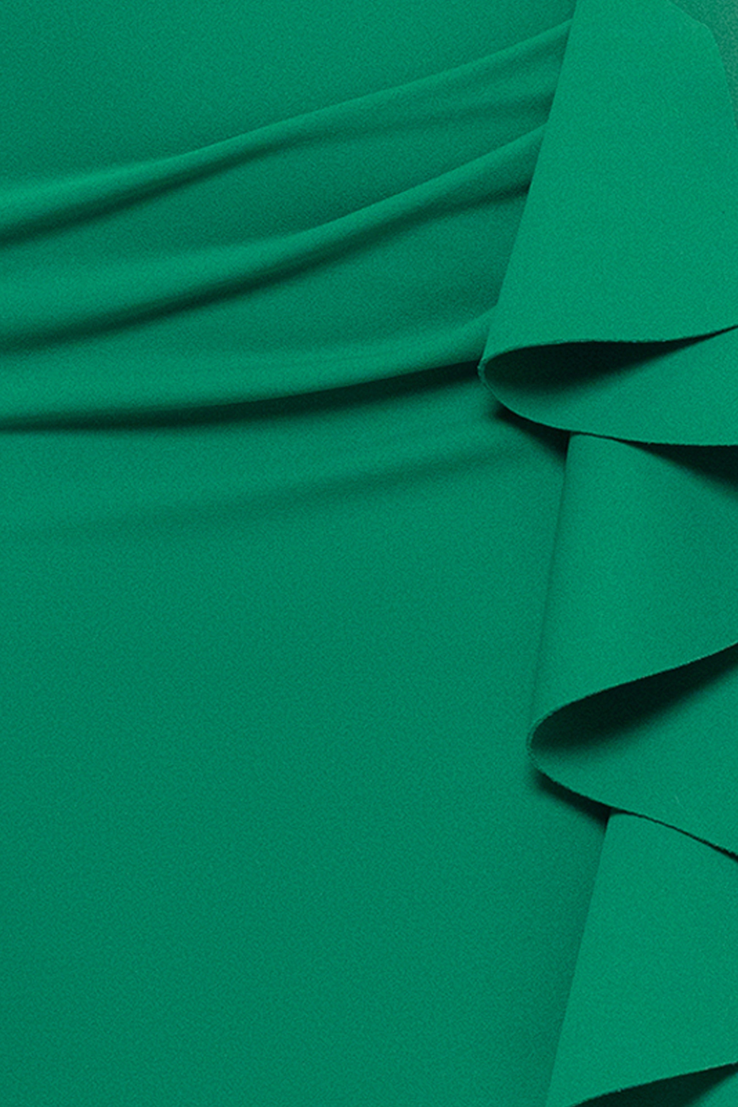 Plus "Kourtney" Scuba Crepe Off the Shoulder Ruffle Midi Dress