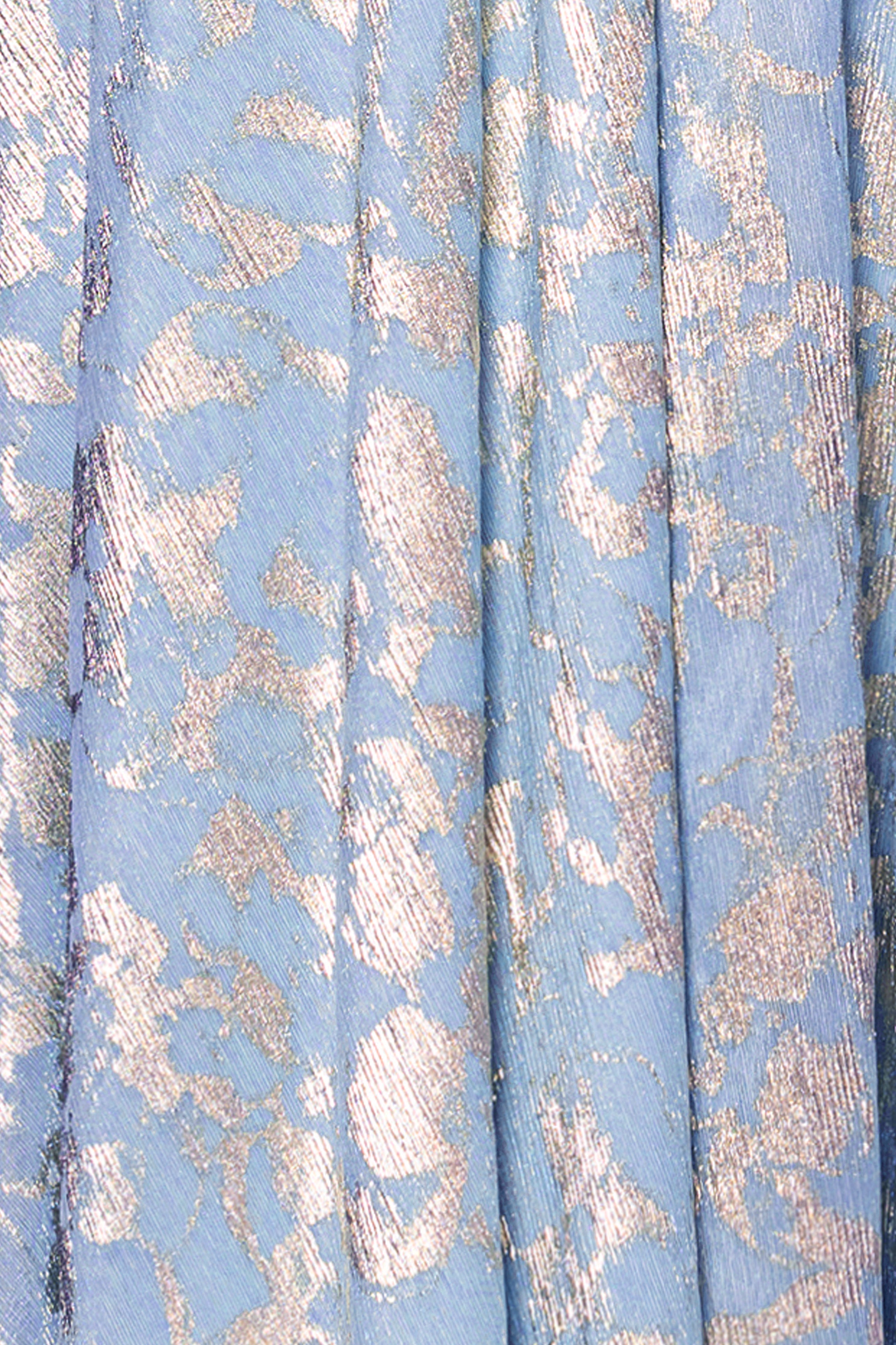 "Melanie" Foil Knit V-Neck Long Sleeve Floor Length Dress