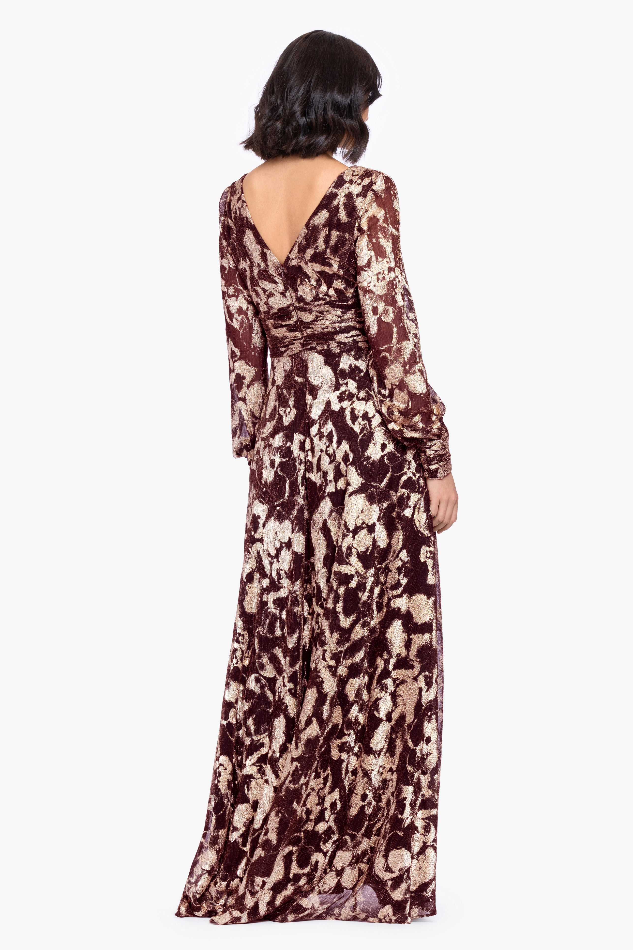 "Melanie" Metallic Knit V-Neck Long Sleeve Dress