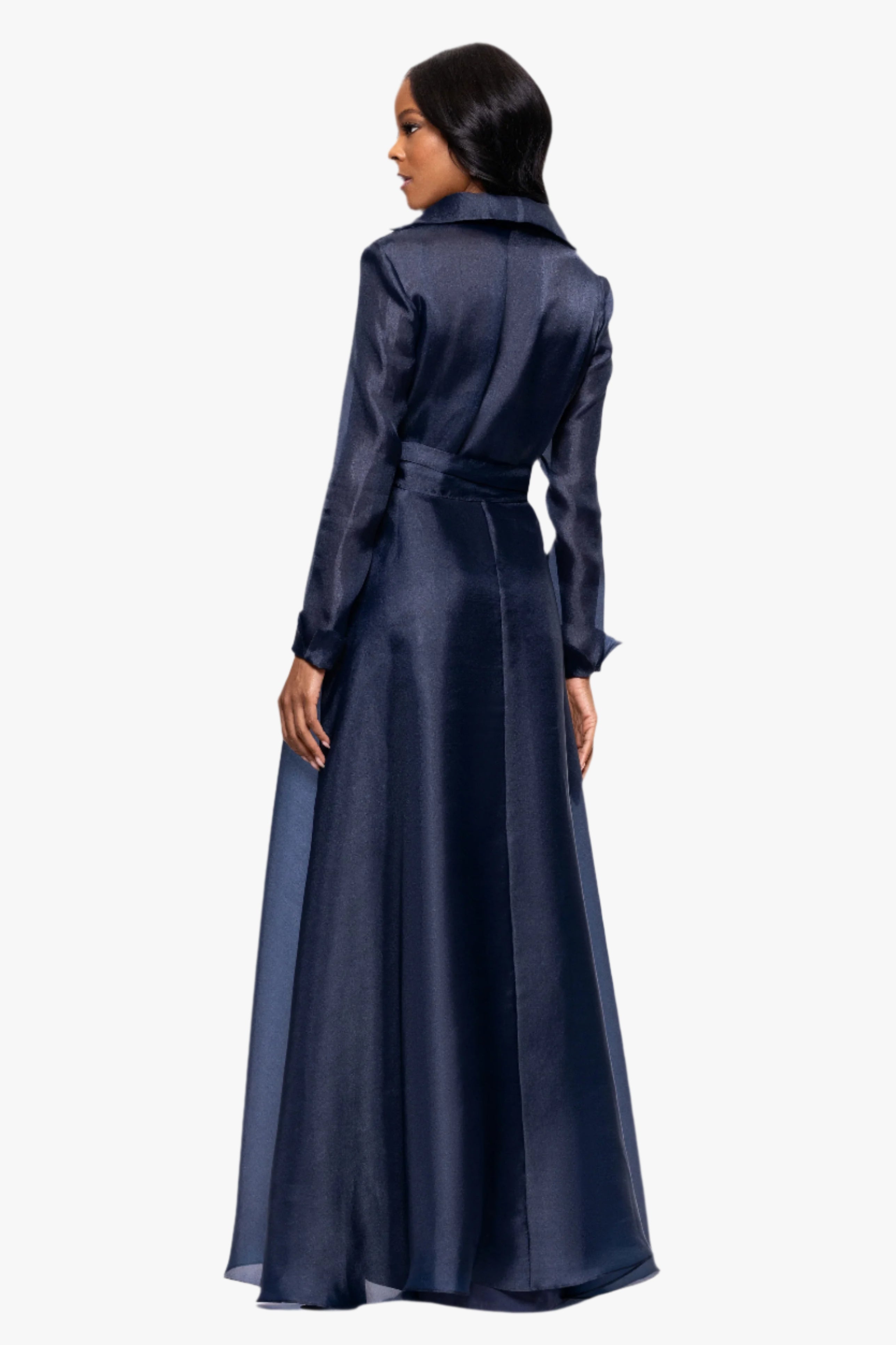 "Athena" Organza Long Sleeve Collared Floor Length Dress